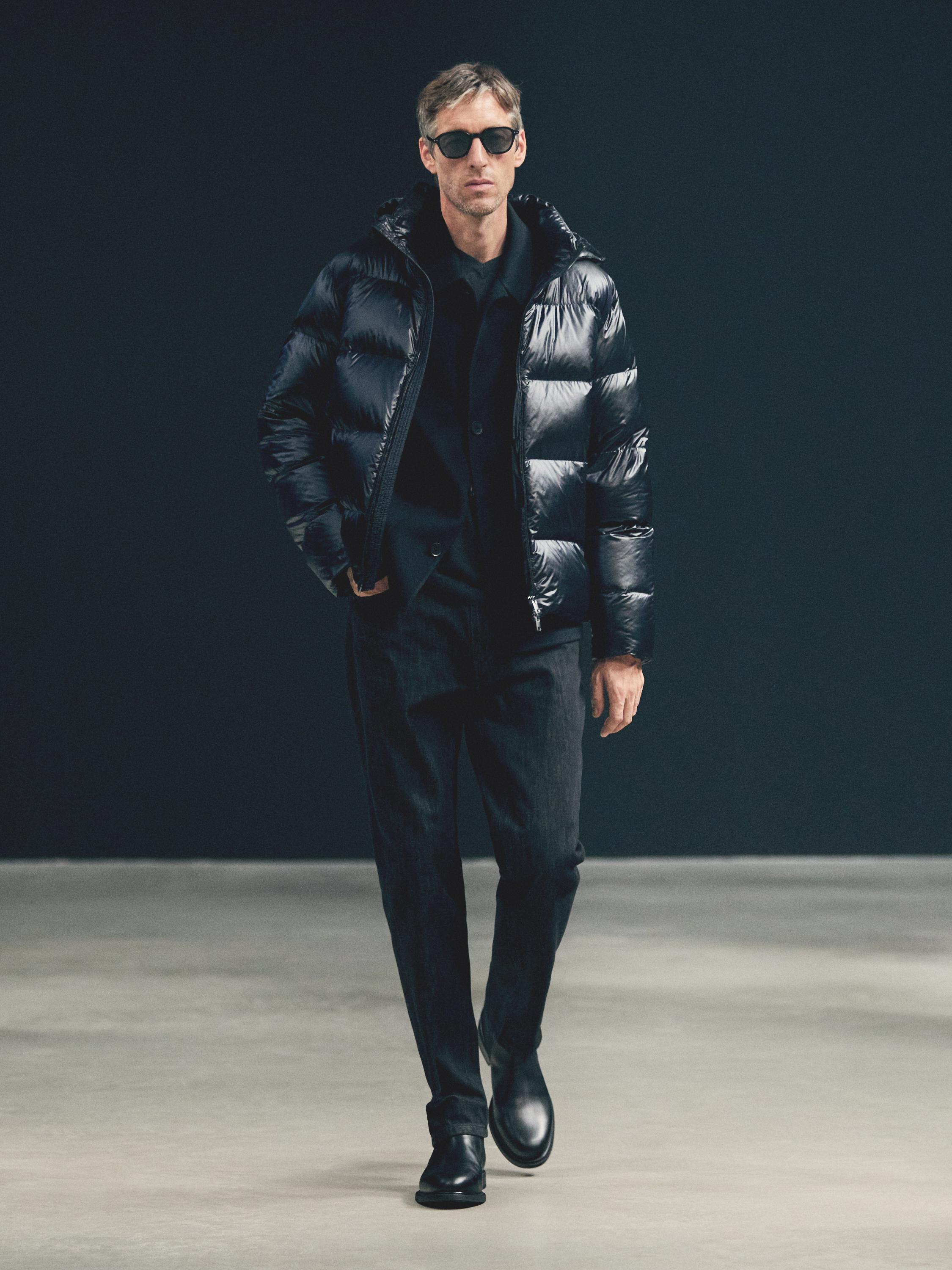 Water-repellent satin puffer jacket