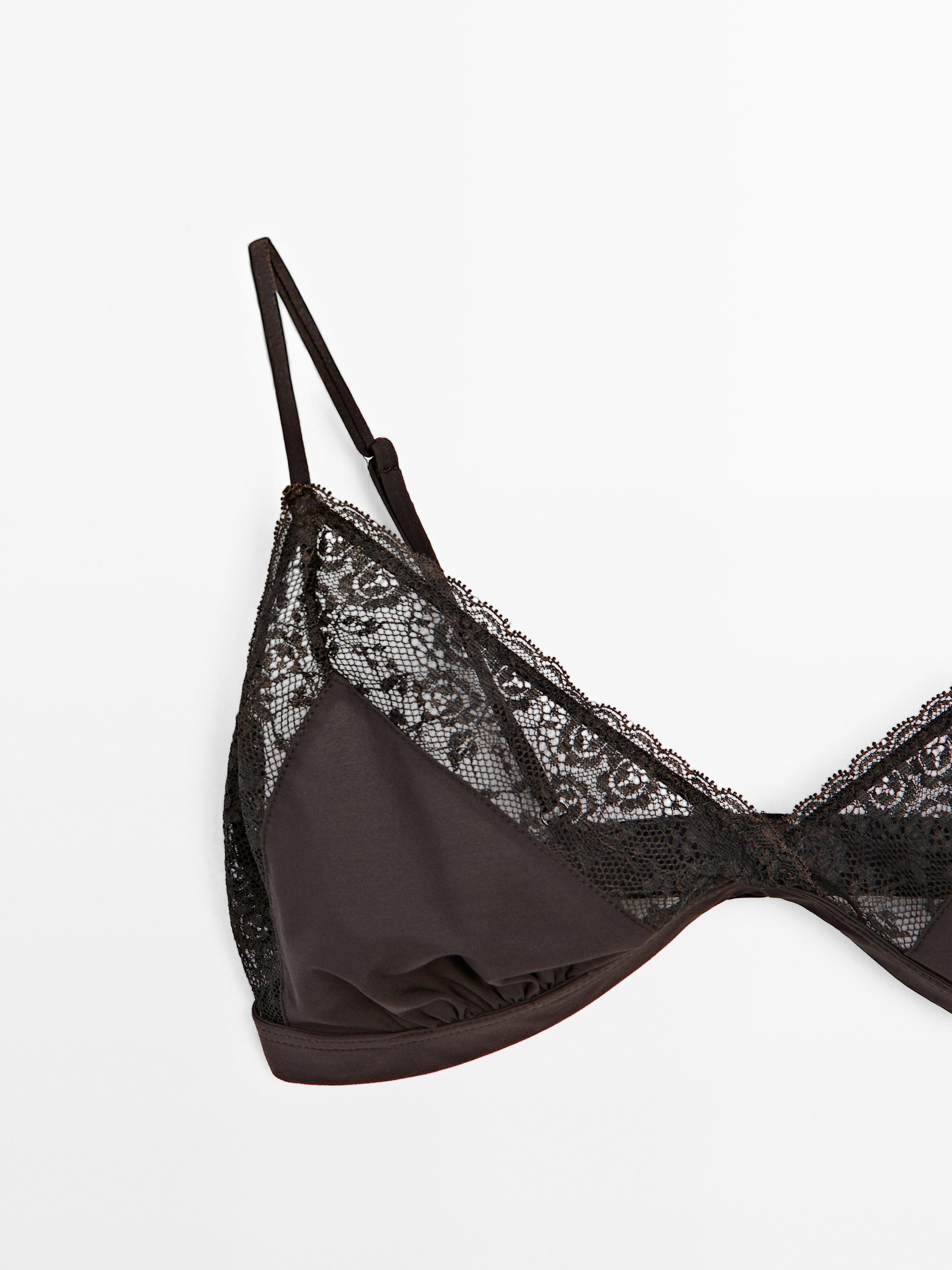 Blonde lace bra in contrast fabric - Studio