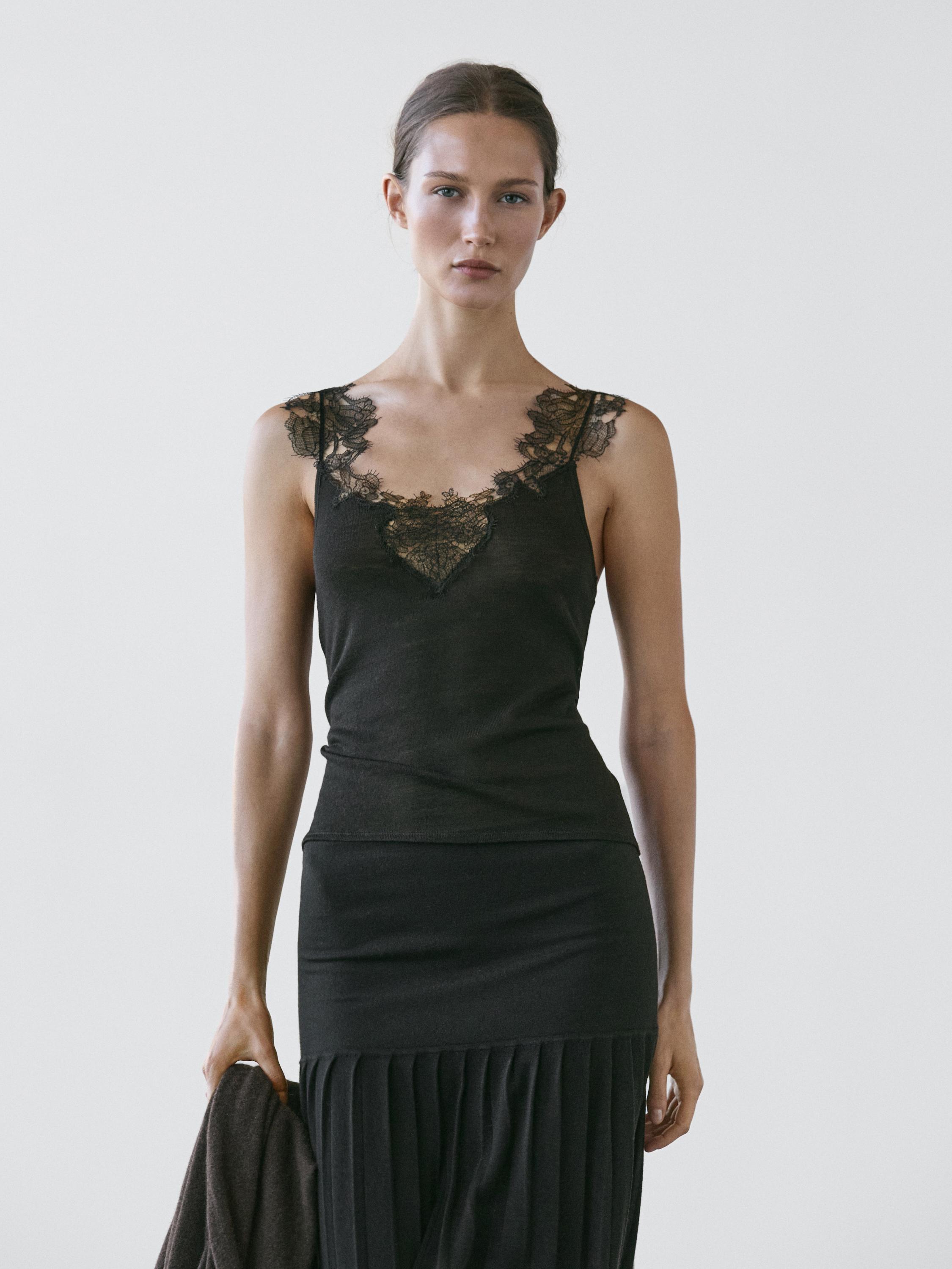 Strick-Top mit Trägern und Spitze