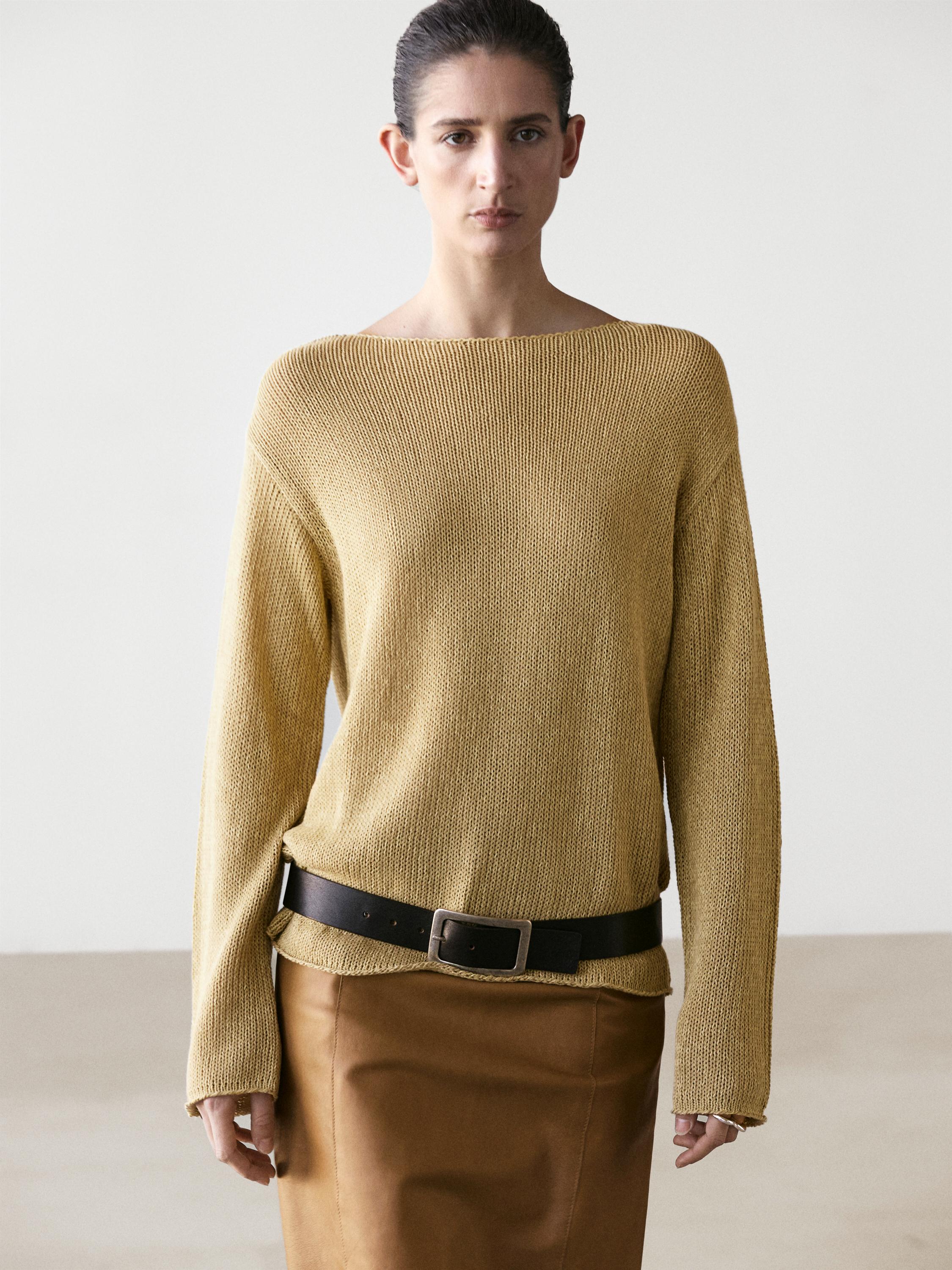 Cotton blend cutwork sweater — LIME