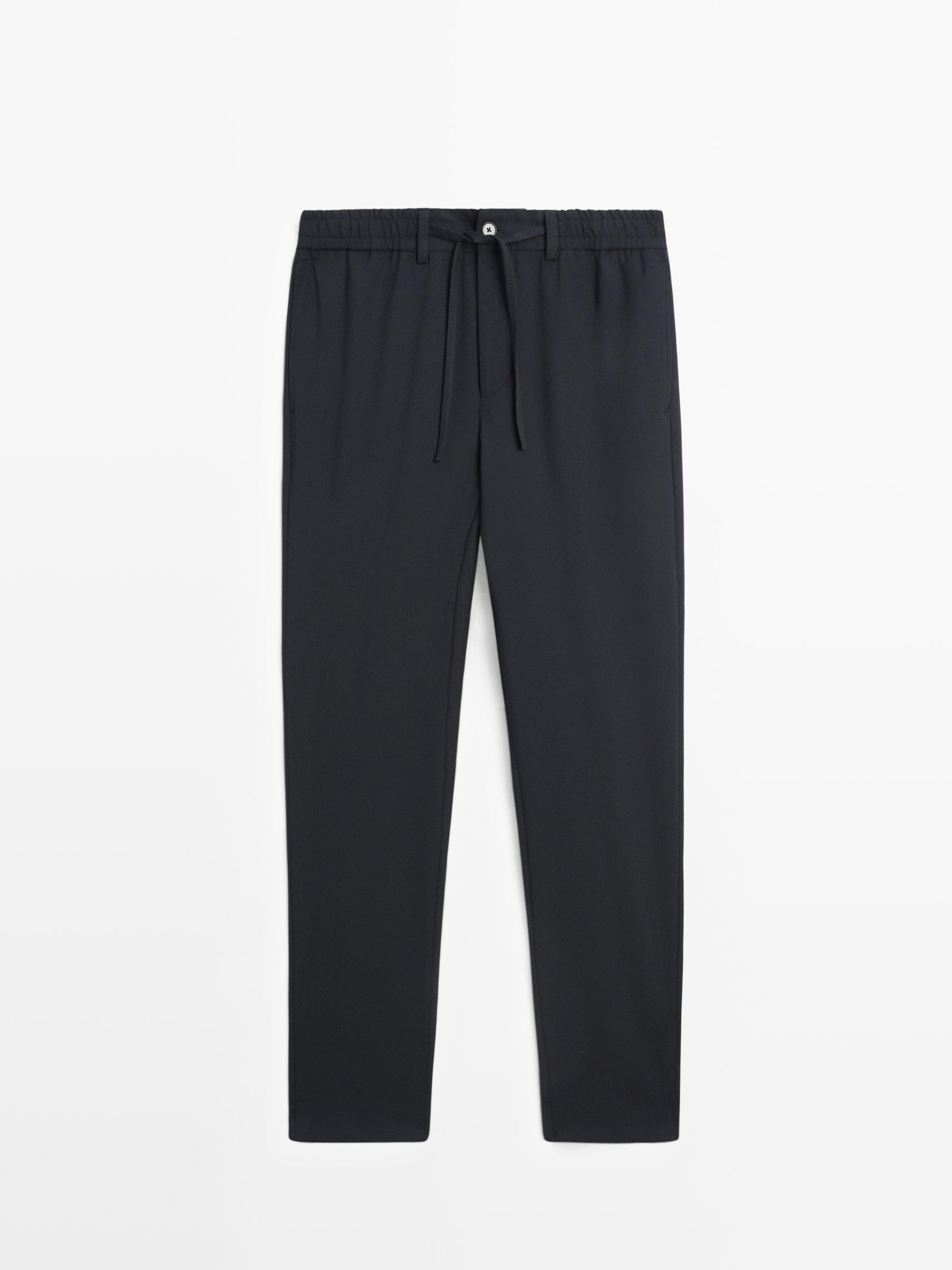 Cool wool textured pants — NAVY BLUE