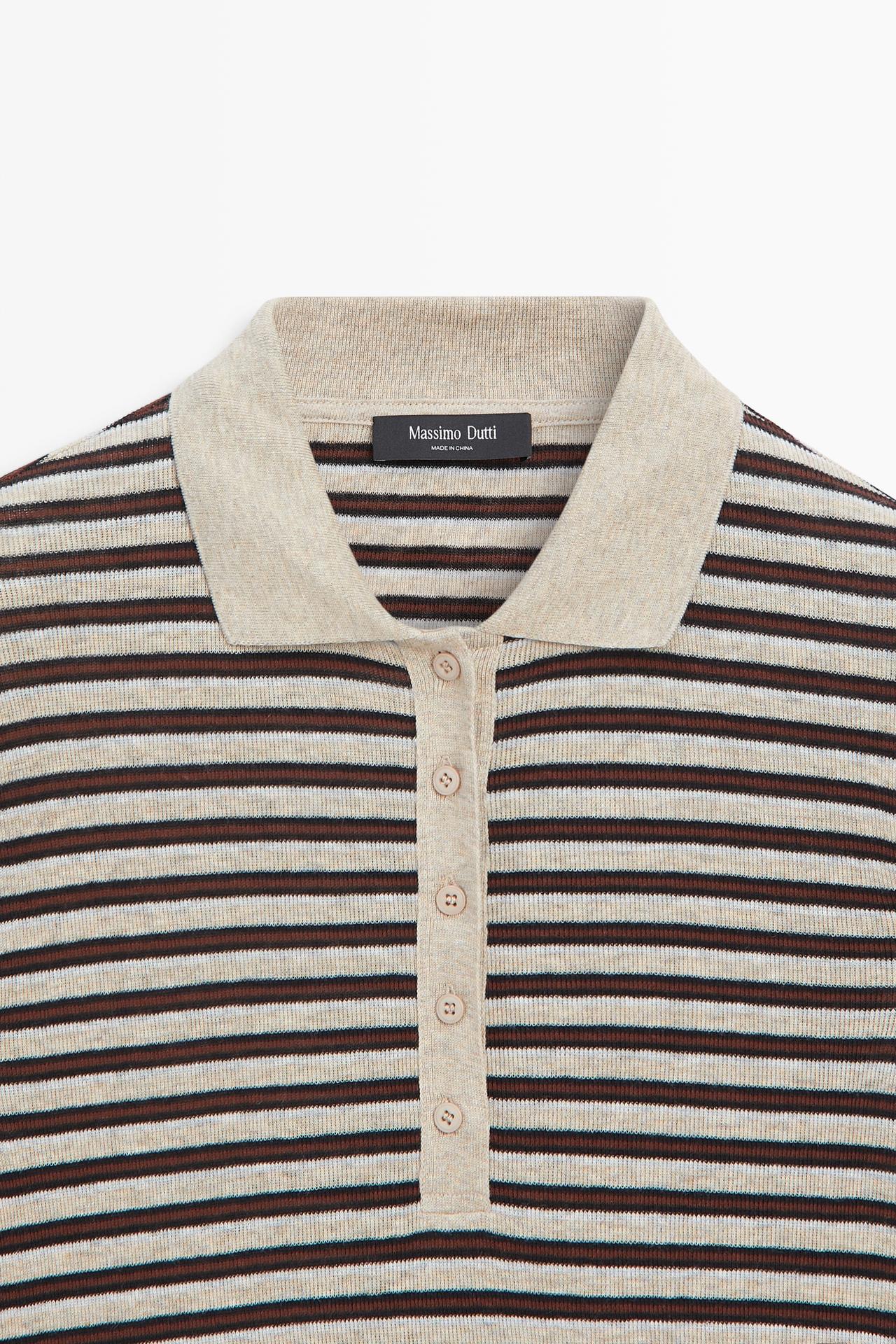 Long sleeve striped wool-blend polo — MINK