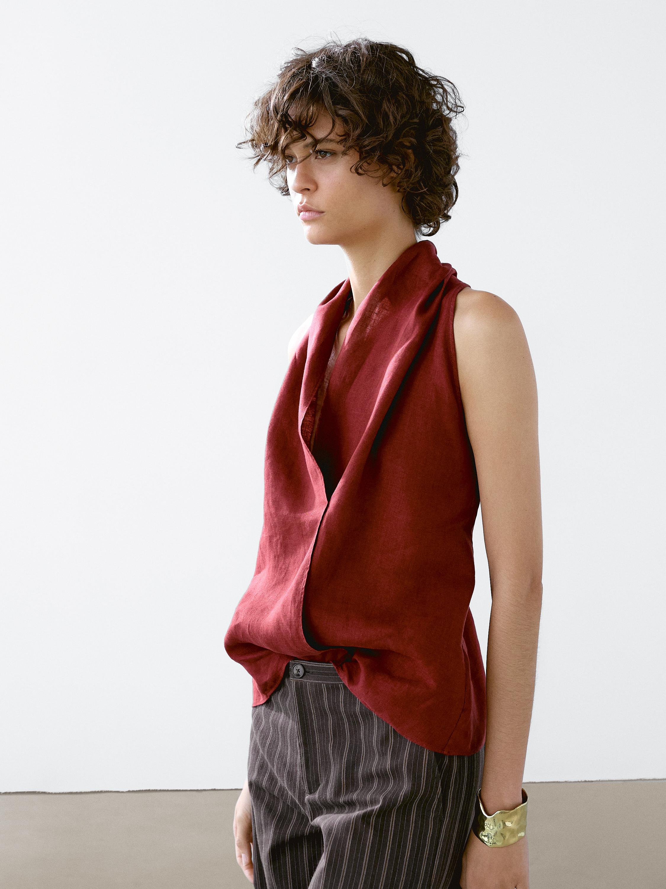 Linen crossover halter top