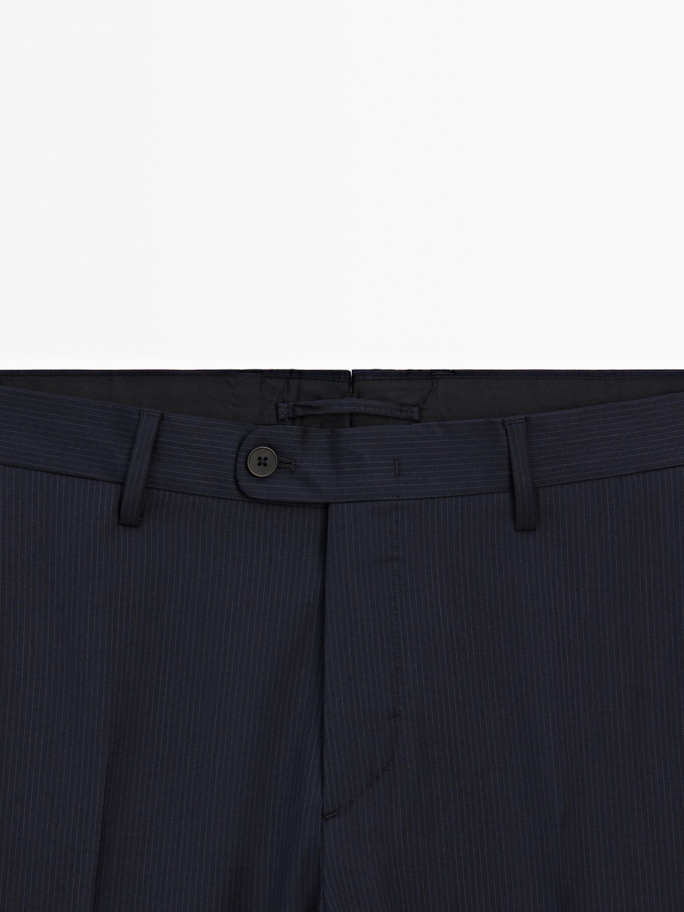 Pinstripe wool suit trousers