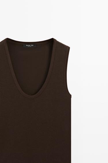 Cotton blend V-neck top — BROWN 4
