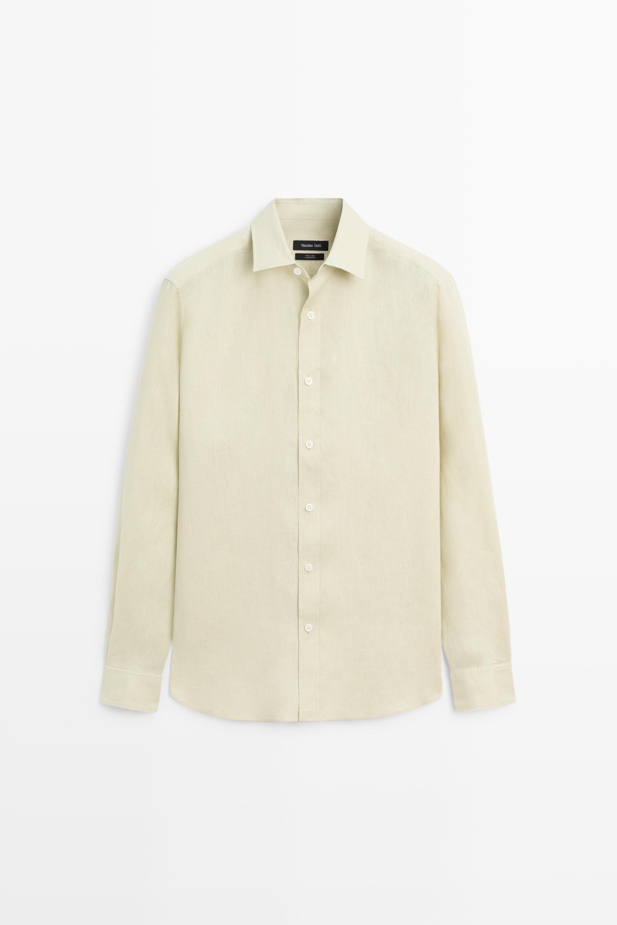 Slim fit 100% linen shirt — PALE GREEN