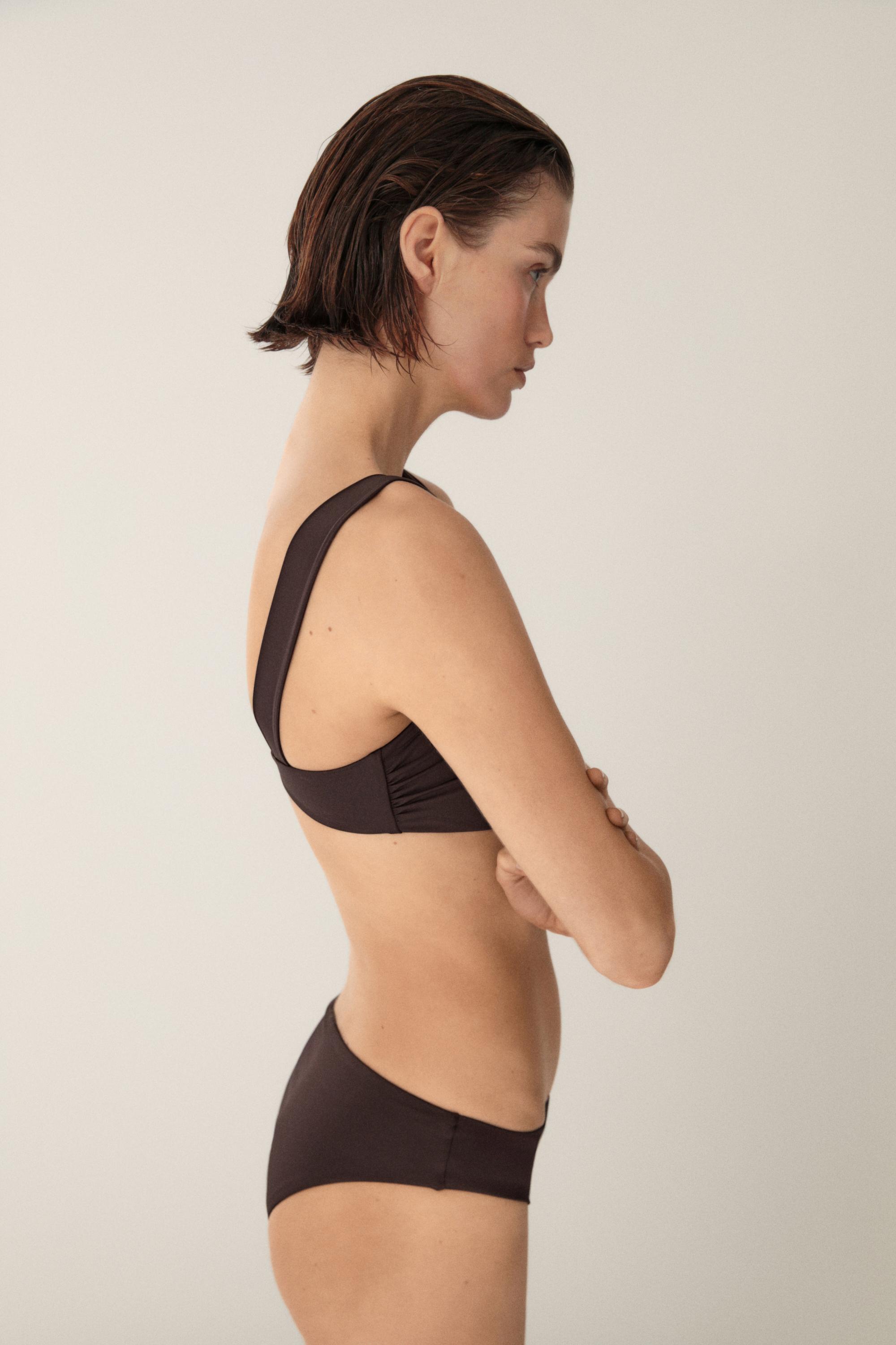 Bikini bottoms with gathered detail — BROWN