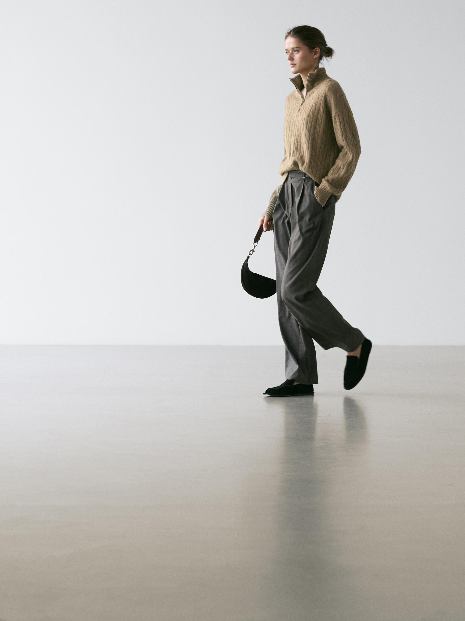 Pantaloni Gessati Con Pince - Grigio Marengo - 40 (It 44) - Massimo Dutti - Femminile