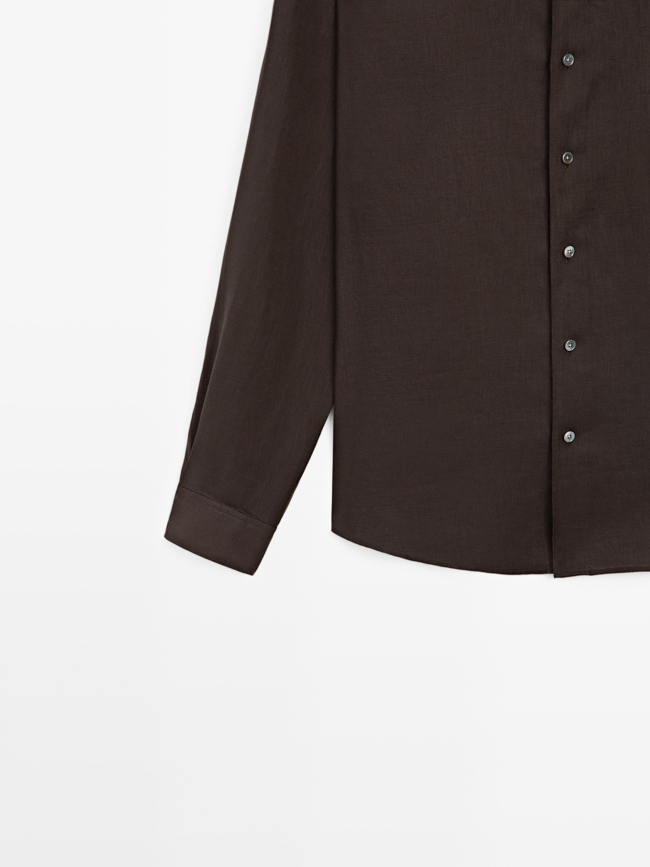 Extra fine regular fit linen shirt — BROWN