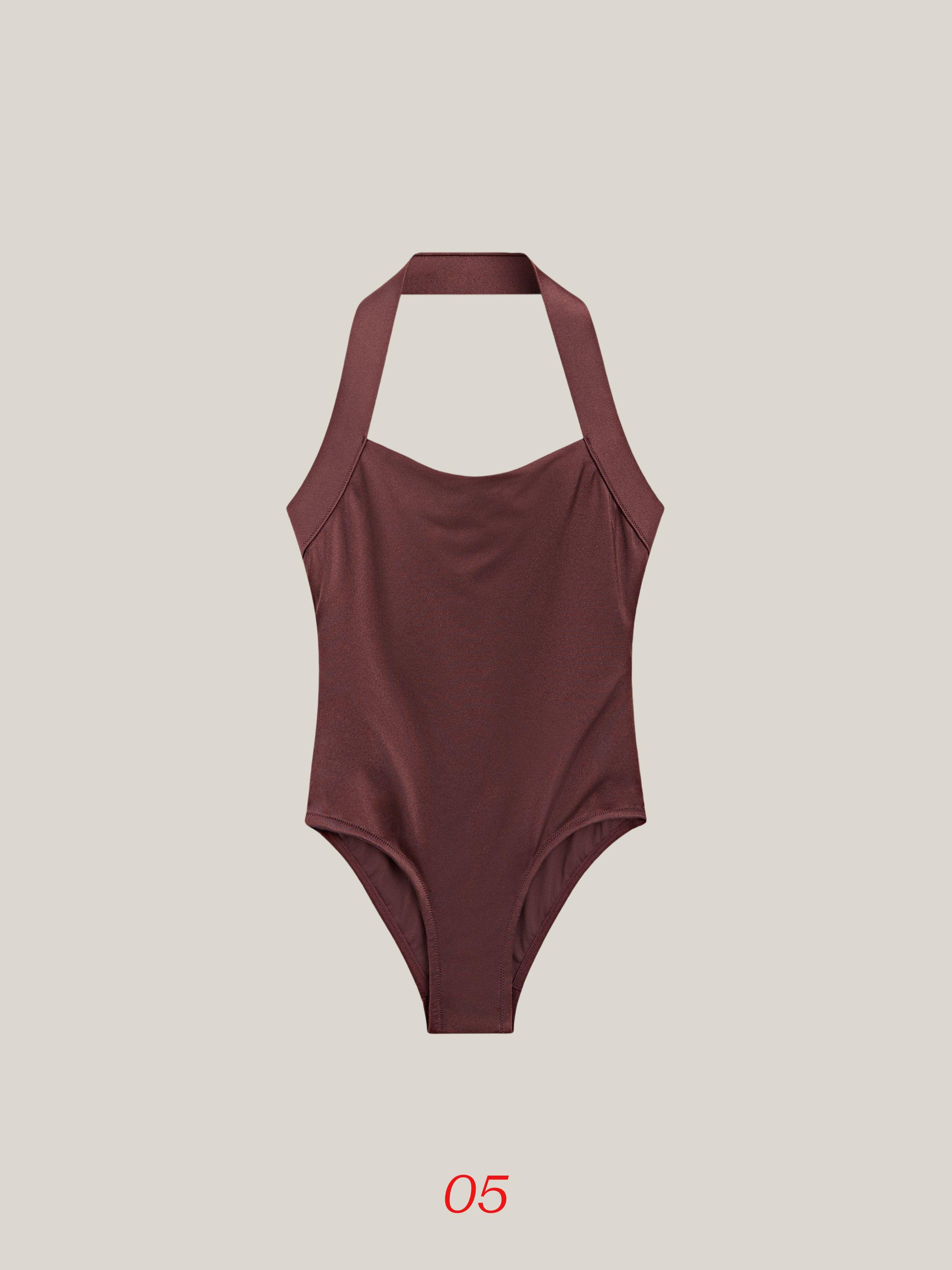 Shimmery halter swimsuit — BROWN