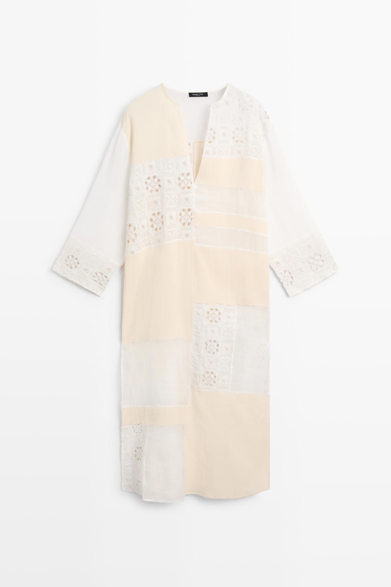 Flowing embroidered kaftan dress — WHITE