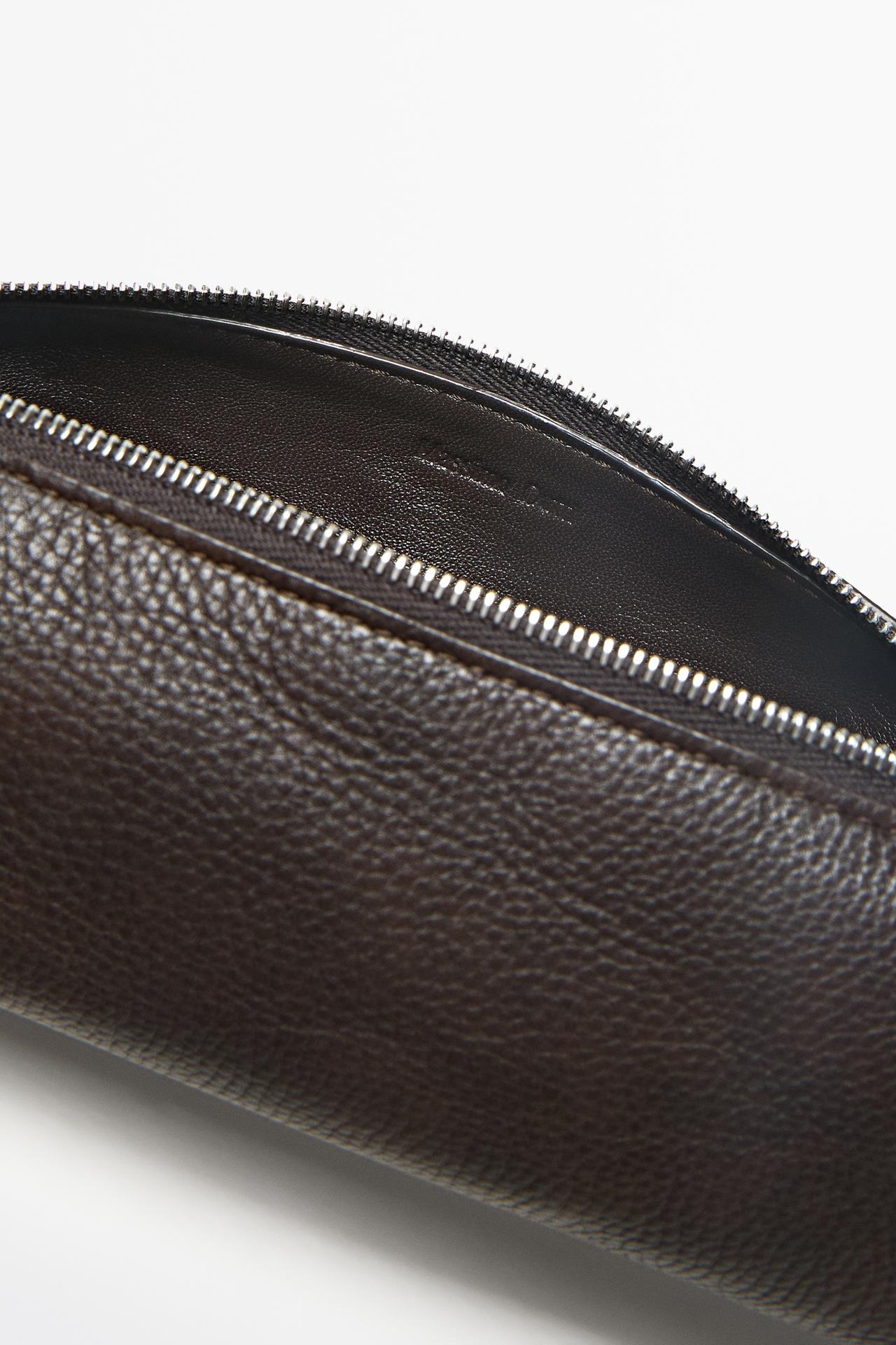 Nappa leather zip pouch — BROWN
