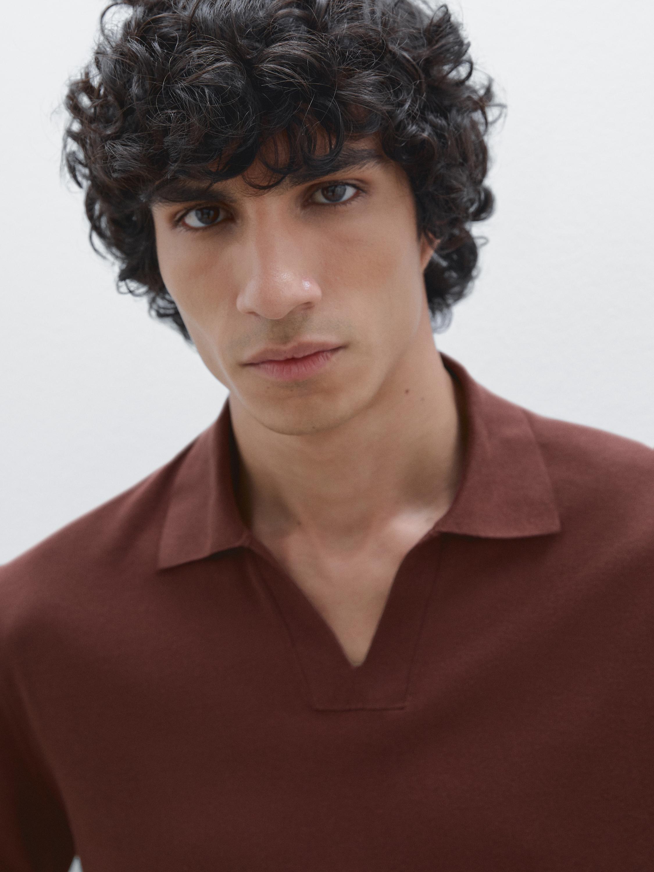 قميص بولو قطن بأكمام قصيرة