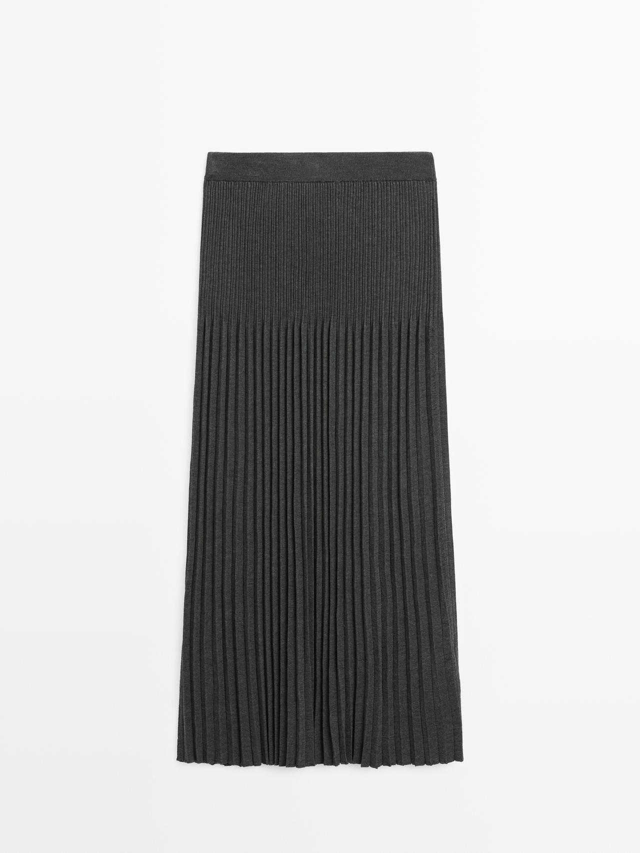 Massimo Dutti - Dame - Plisseret Midinederdel I Strik - Grå - S