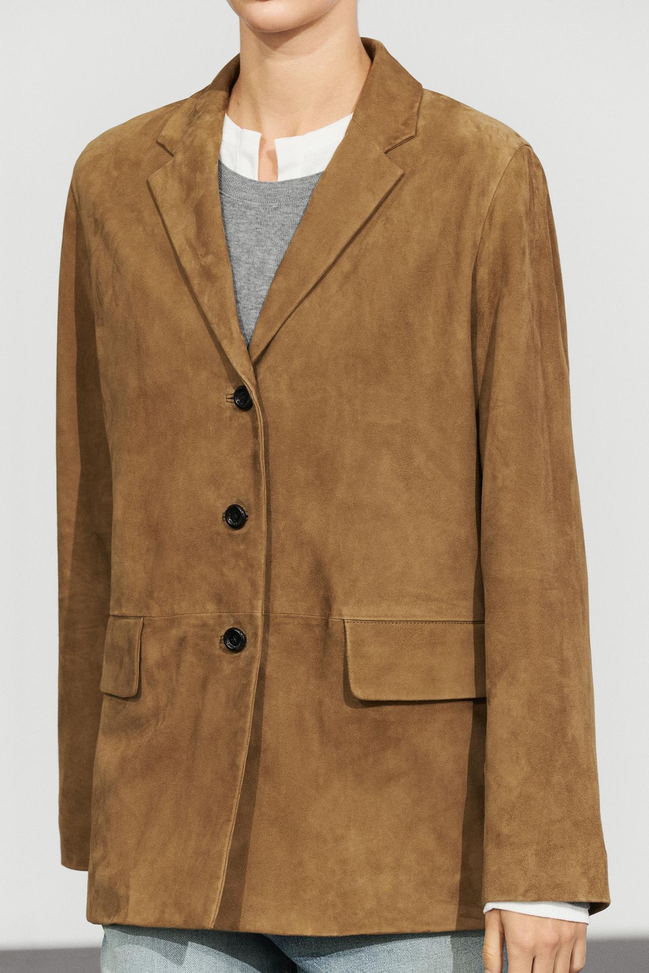 Suede leather blazer with lapel — SAND