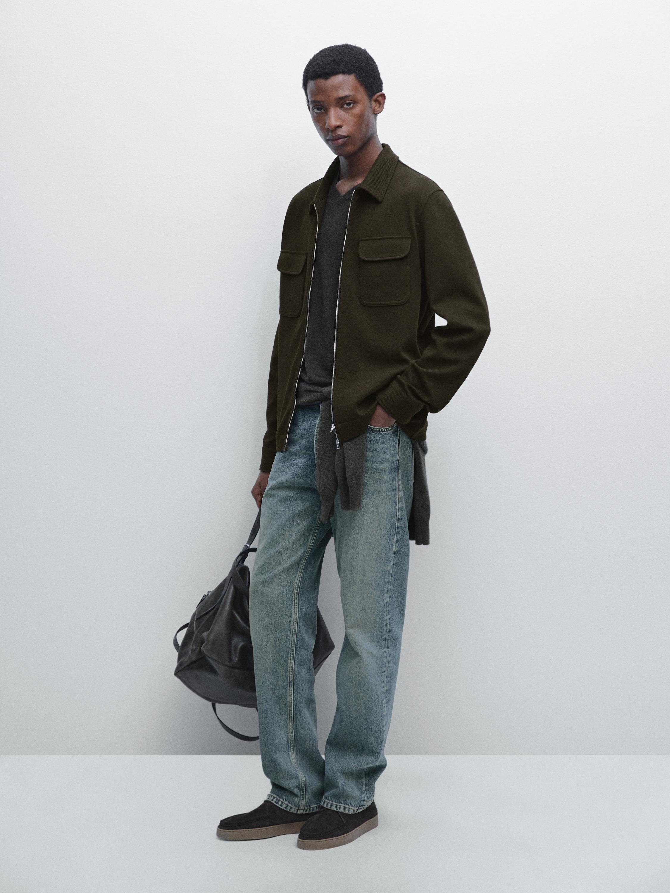 Cotton blend twill jacket with pockets