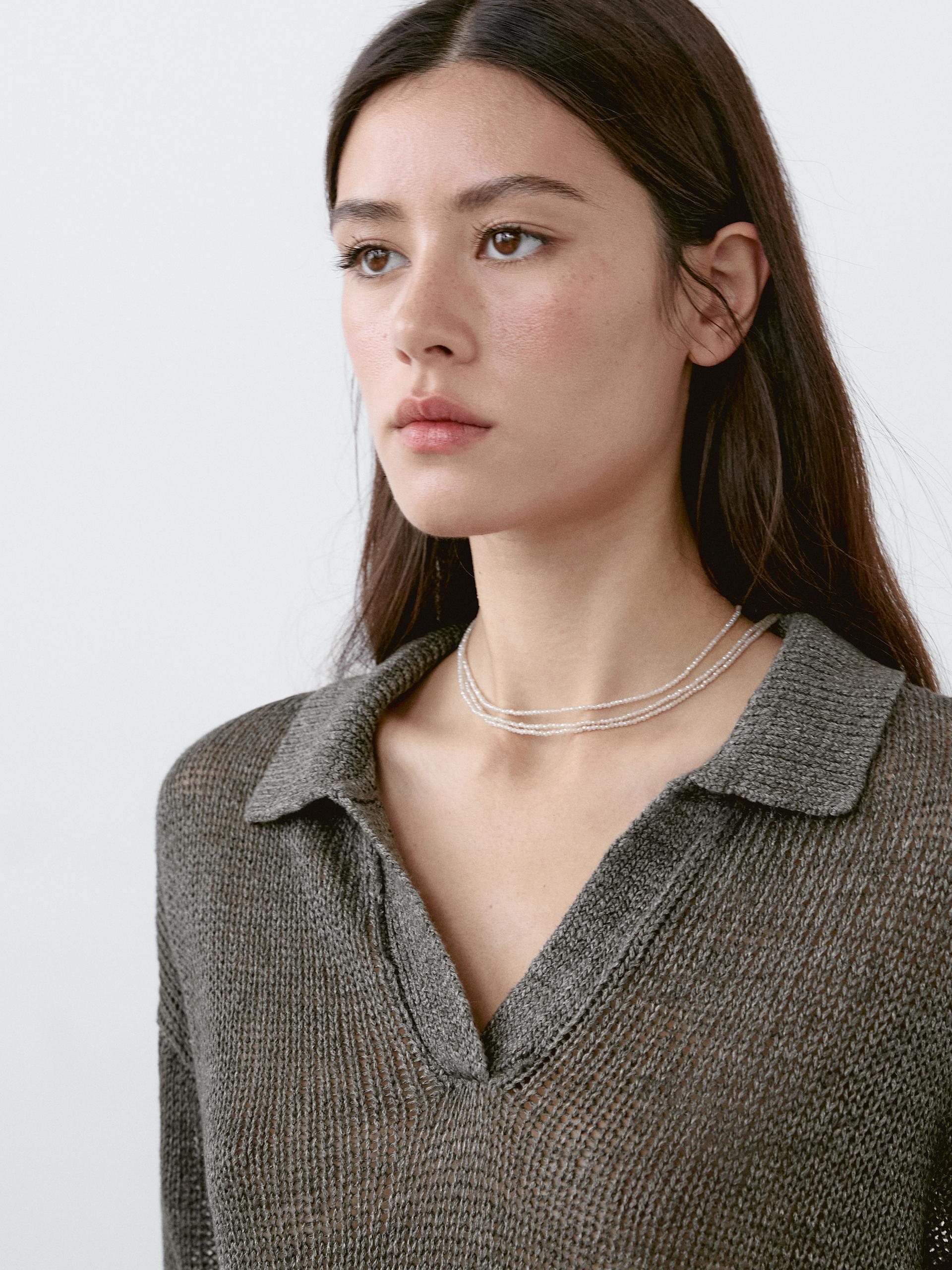 Maglia Con Collo A Polo 100% Lino - Verde Bottiglia - Xs - Massimo Dutti - Femminile