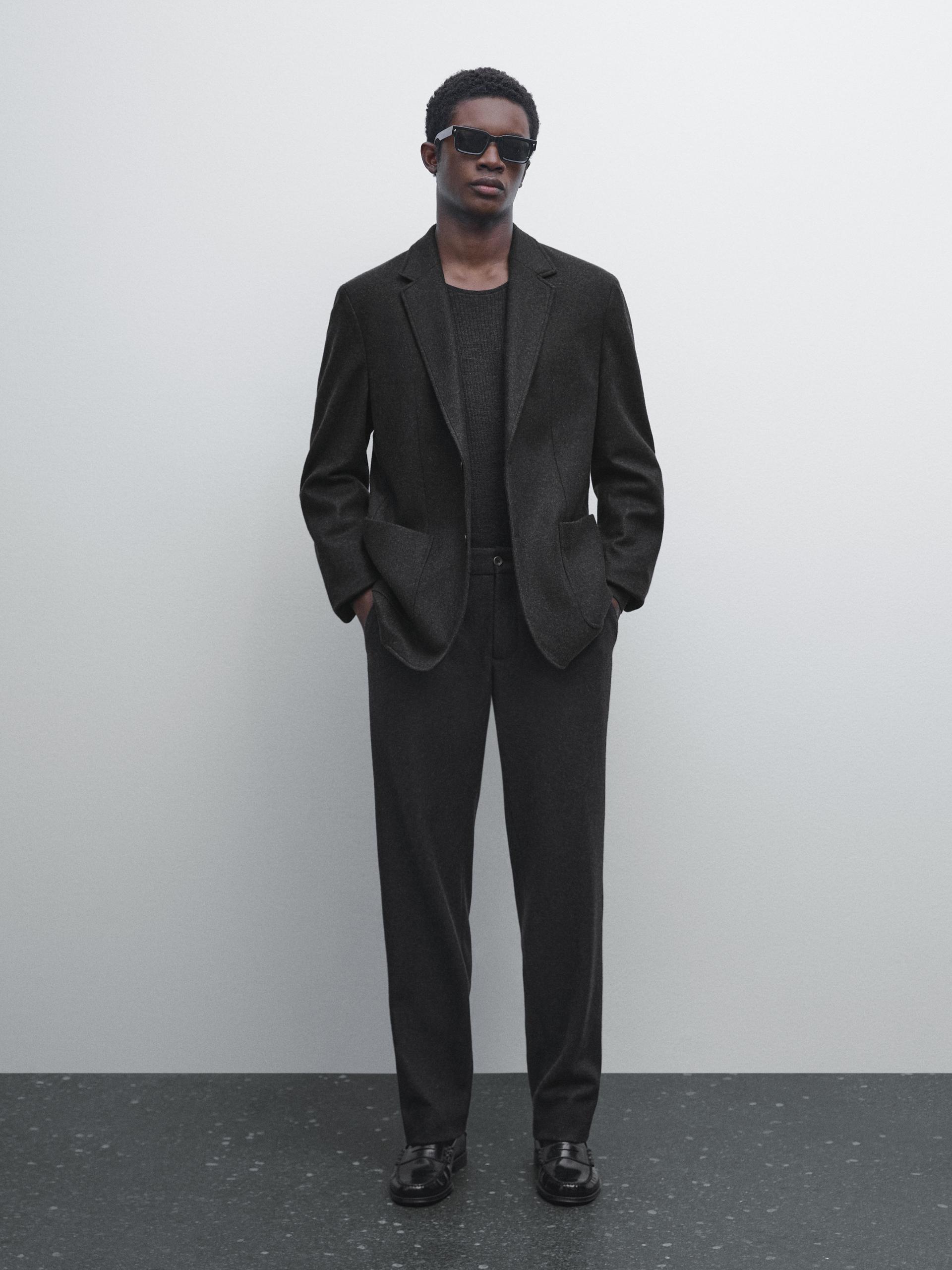 Pantalon De Costume En Laine Mélangée - Marengo - 38 - Massimo Dutti - Homme