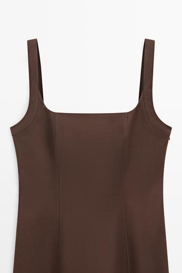 Cotton blend strappy midi dress — BROWN 9