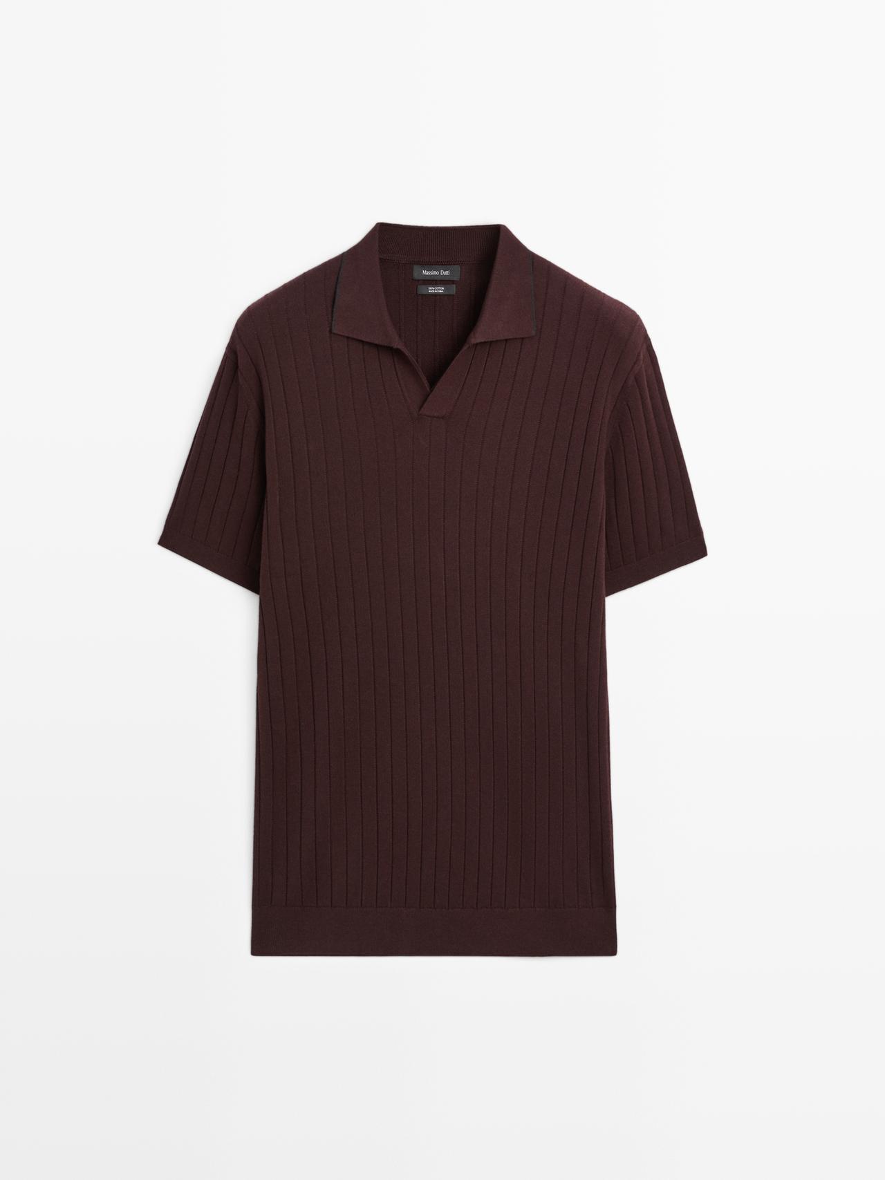 Massimo Dutti - Herre - Poloshirt I Ribstrik - Granatrød - L