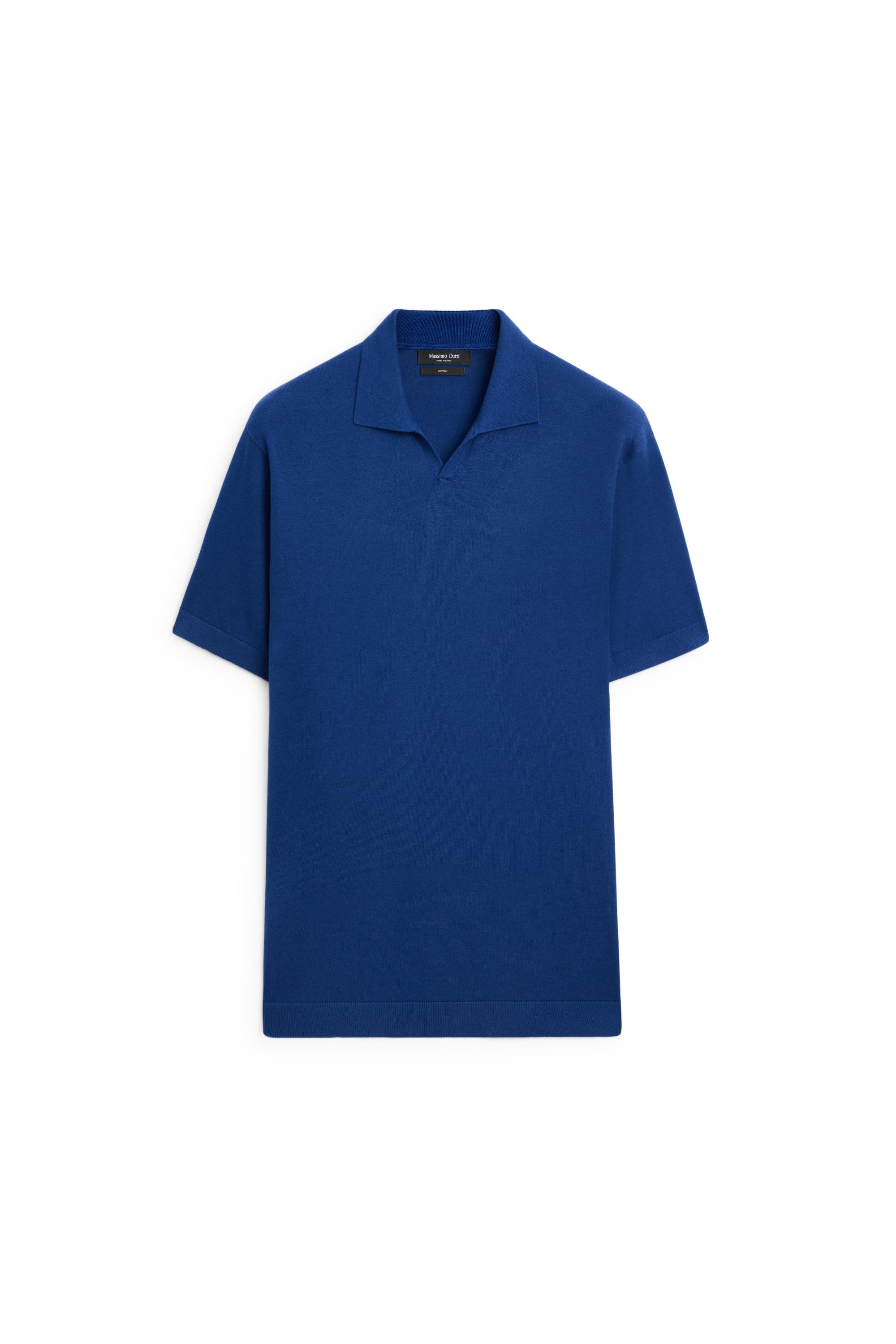 100% cotton V-neck knit polo — Electric blue
