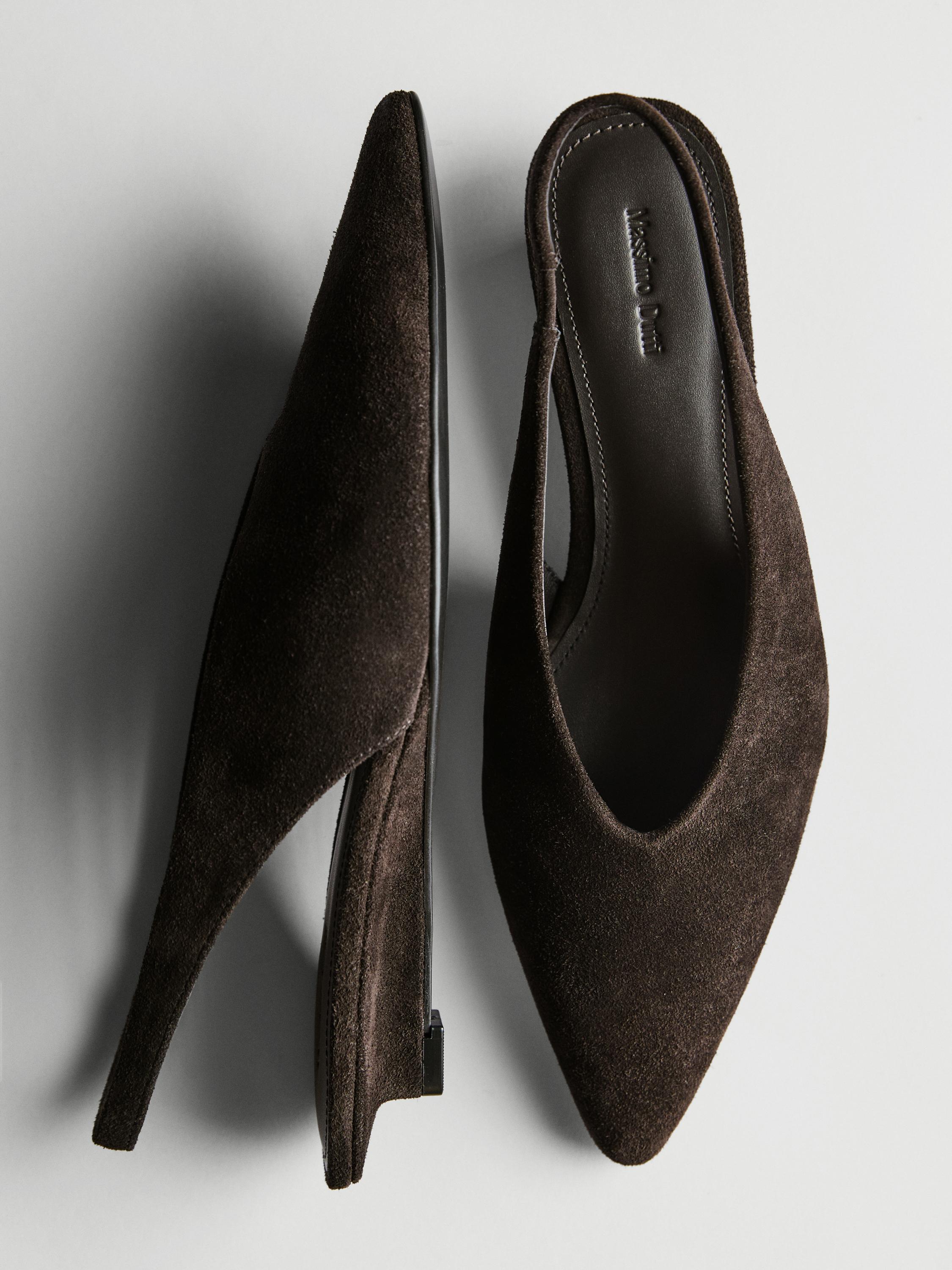 Split suede leather slingback shoes — BROWN