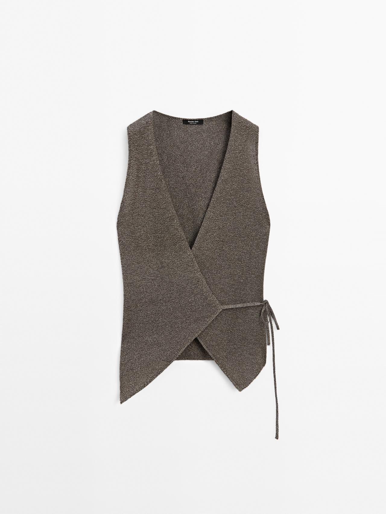 Massimo Dutti - Dame - Slå-Om-Vest I Mouliné-Strik - Brun - Xs