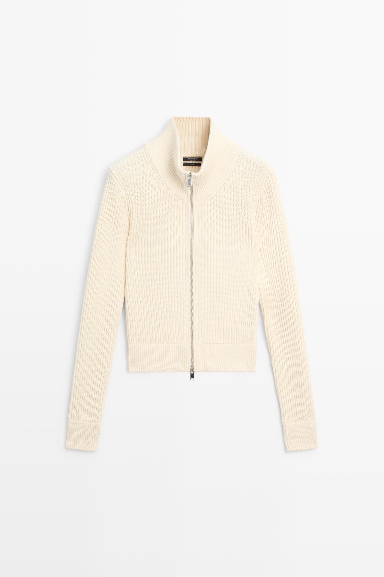 100% cotton purl knit cardigan — CREAM
