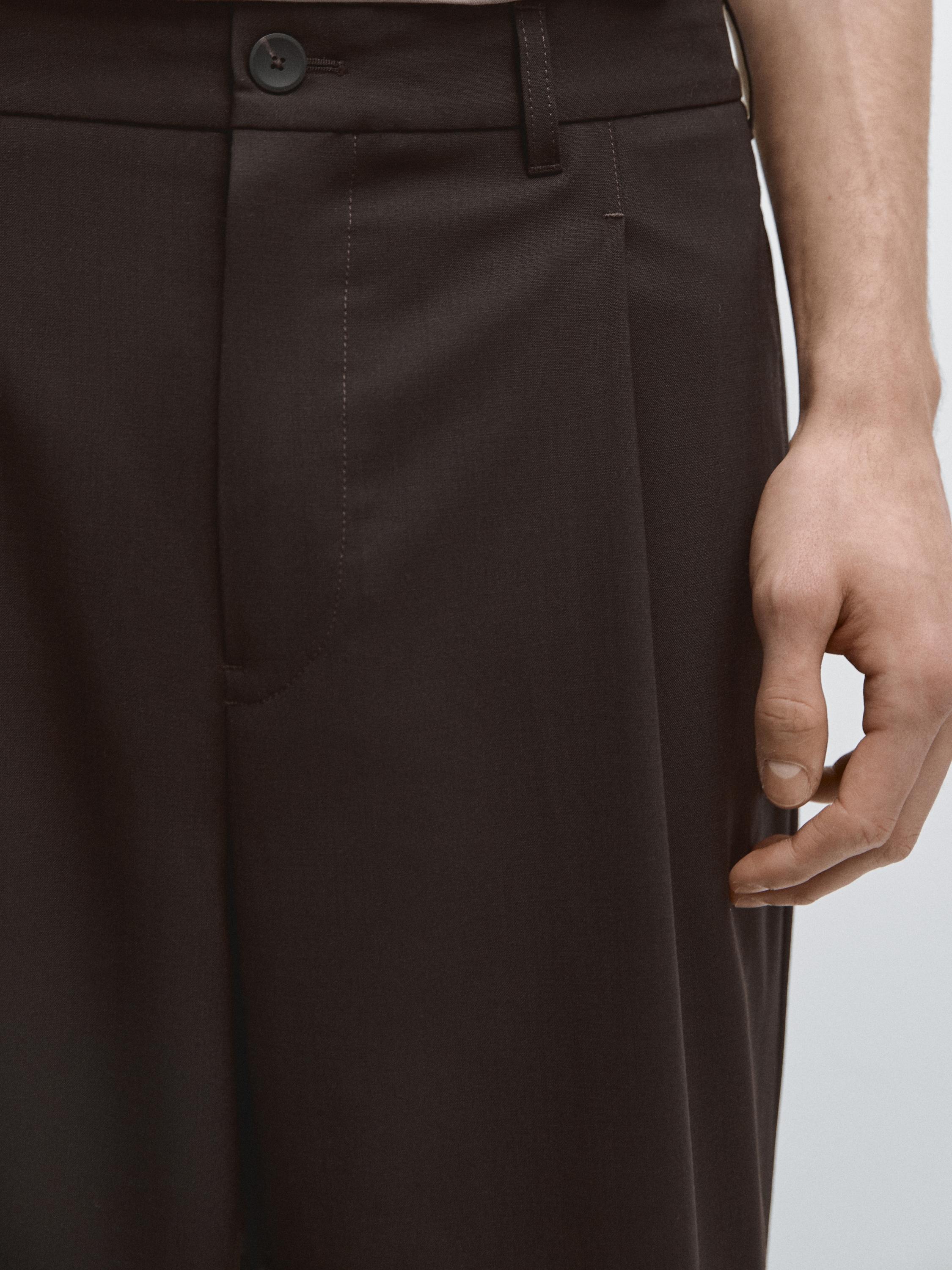 Relaxed fit wool blend trousers — BROWN