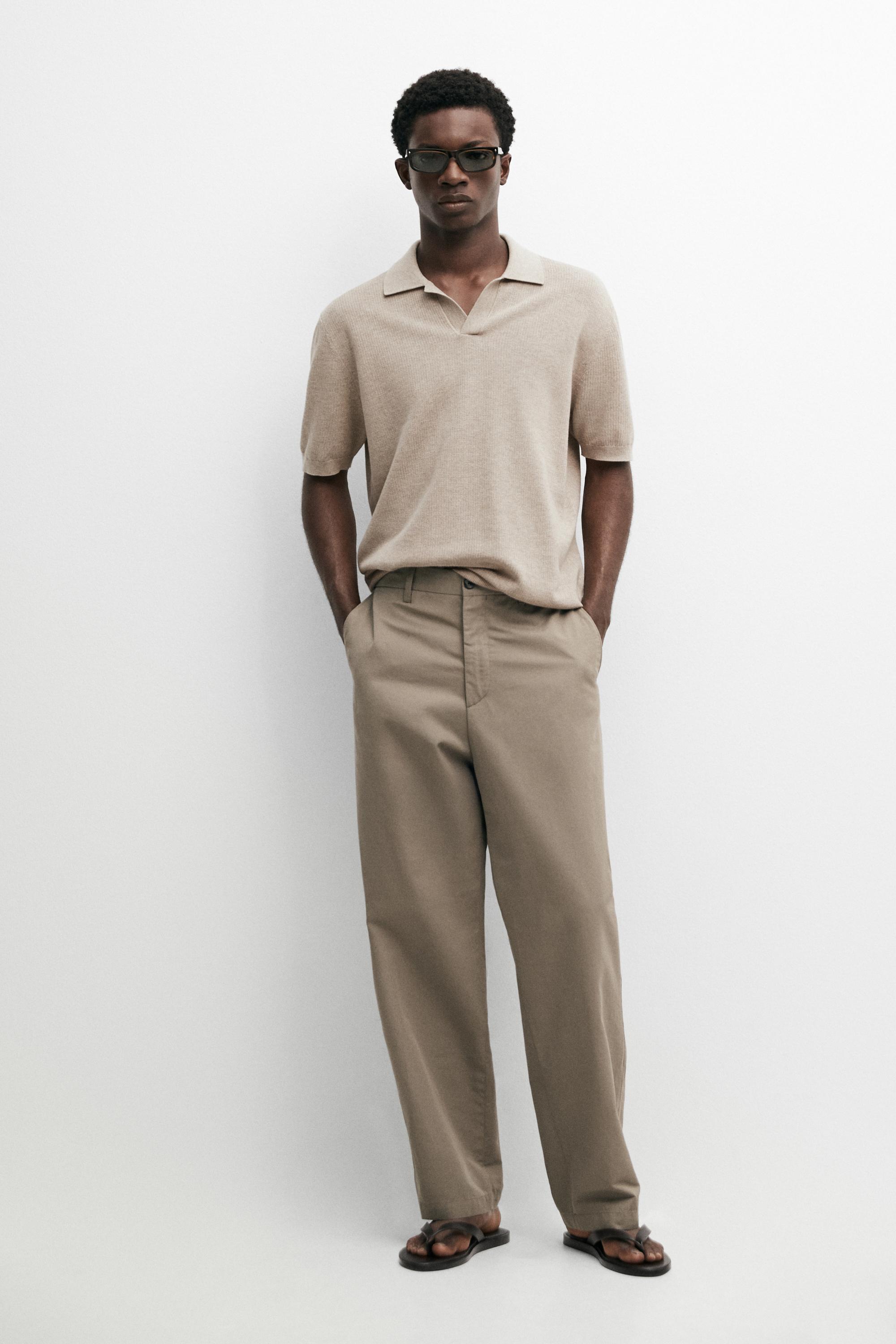 100% cotton knit polo sweater — BEIGE