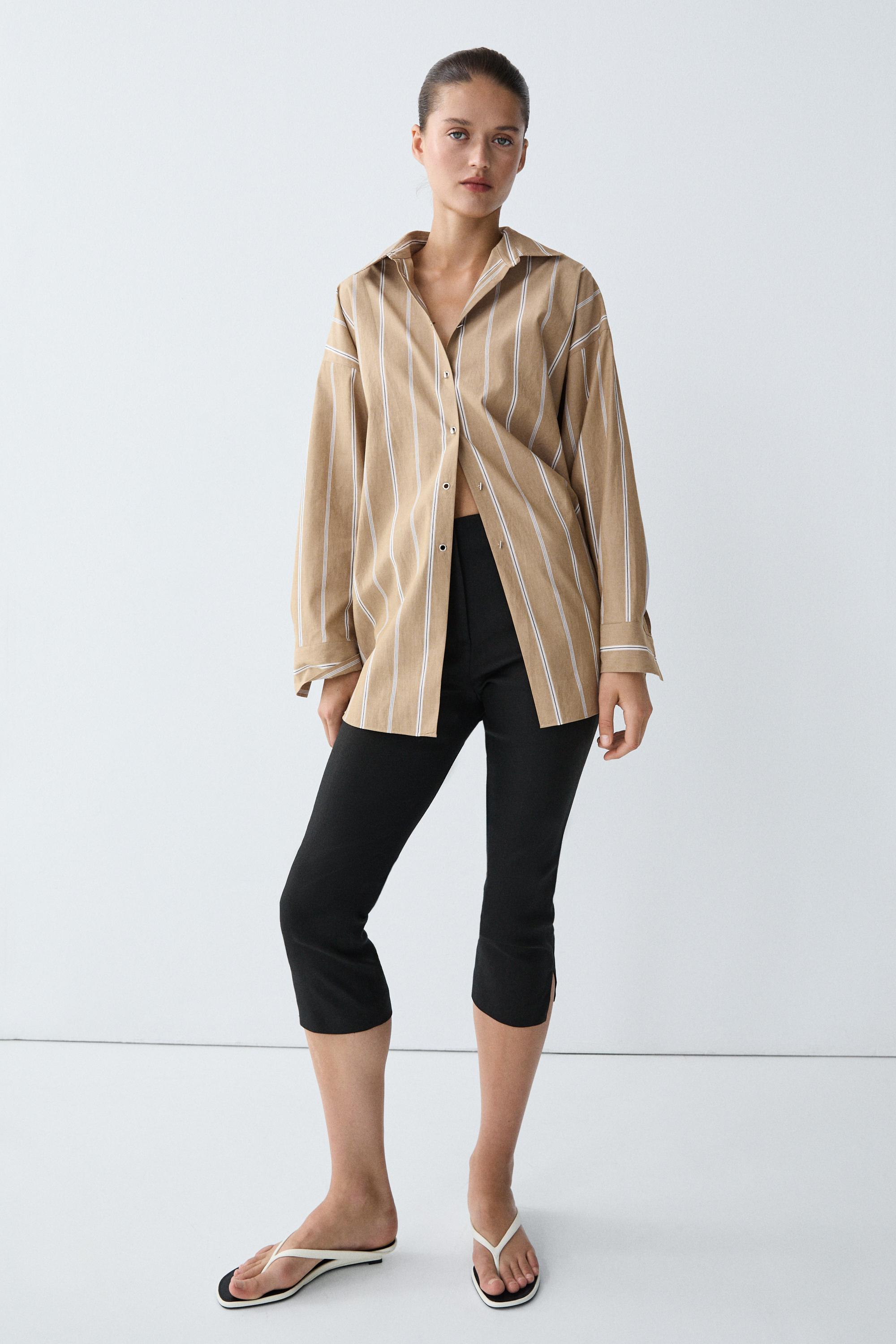 Striped shirt with button detail — BROWN