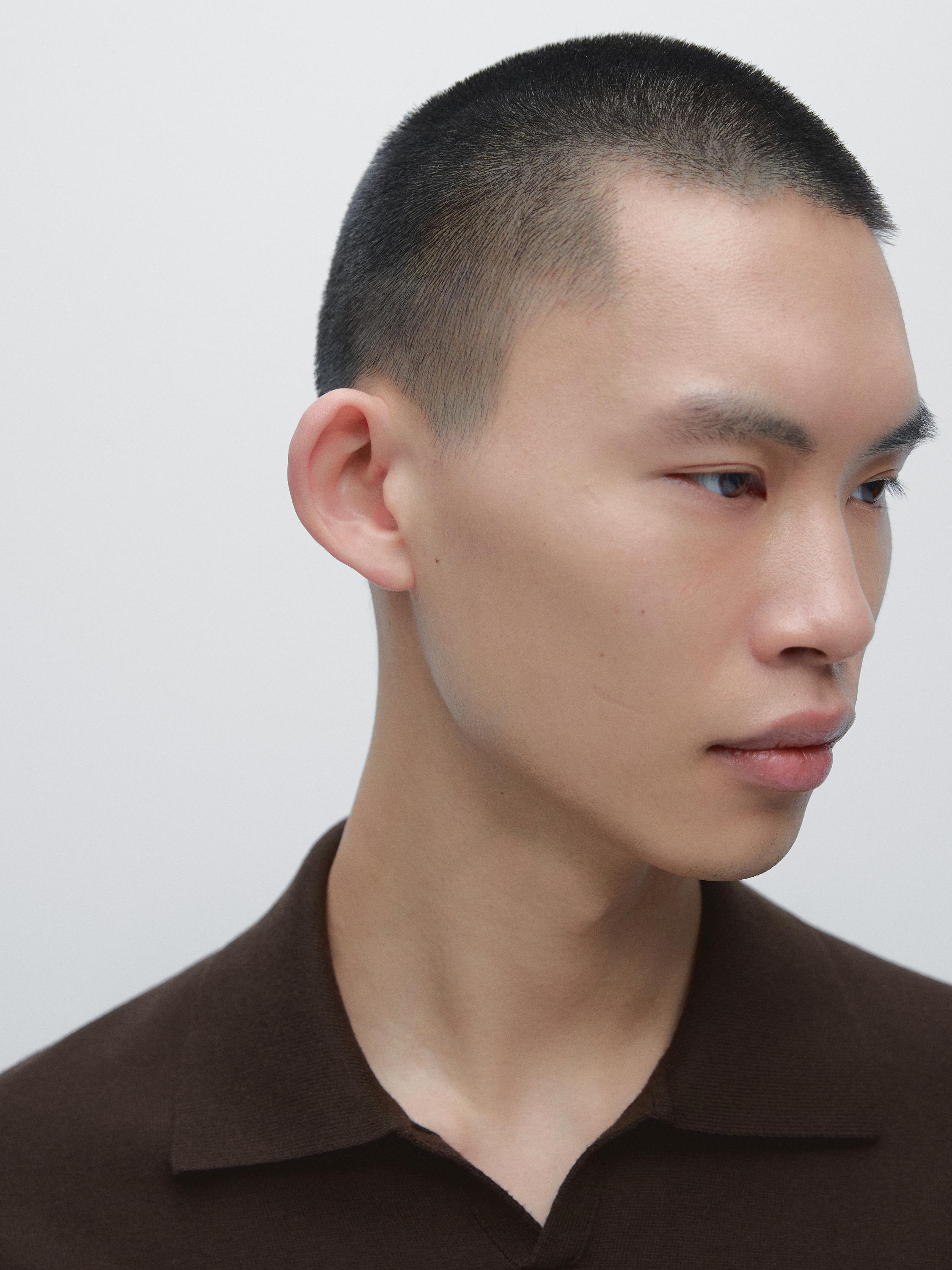 Cotton knit polo sweater — BROWN MARL