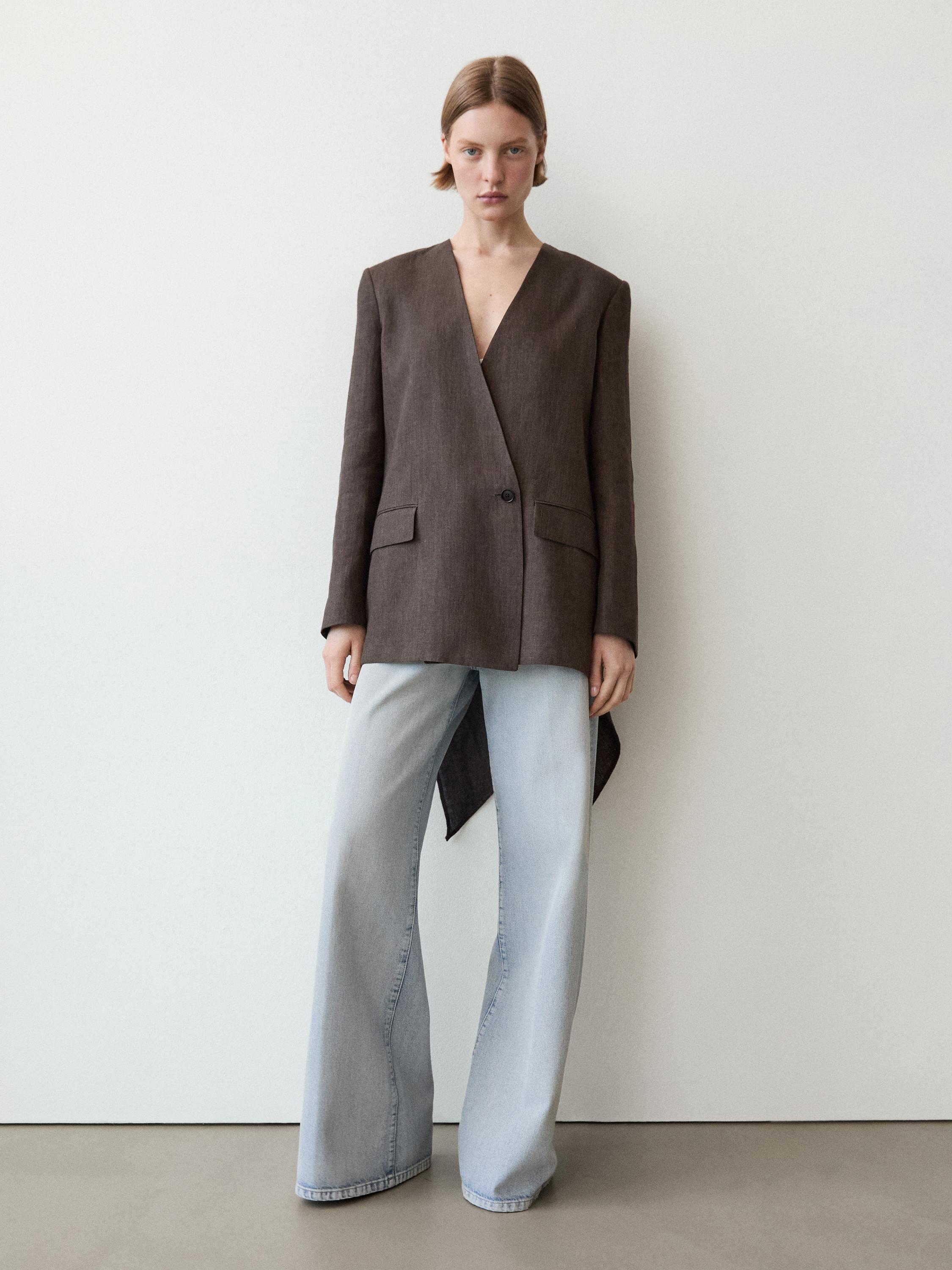 100% linen melange scarf blazer — MOLE BROWN