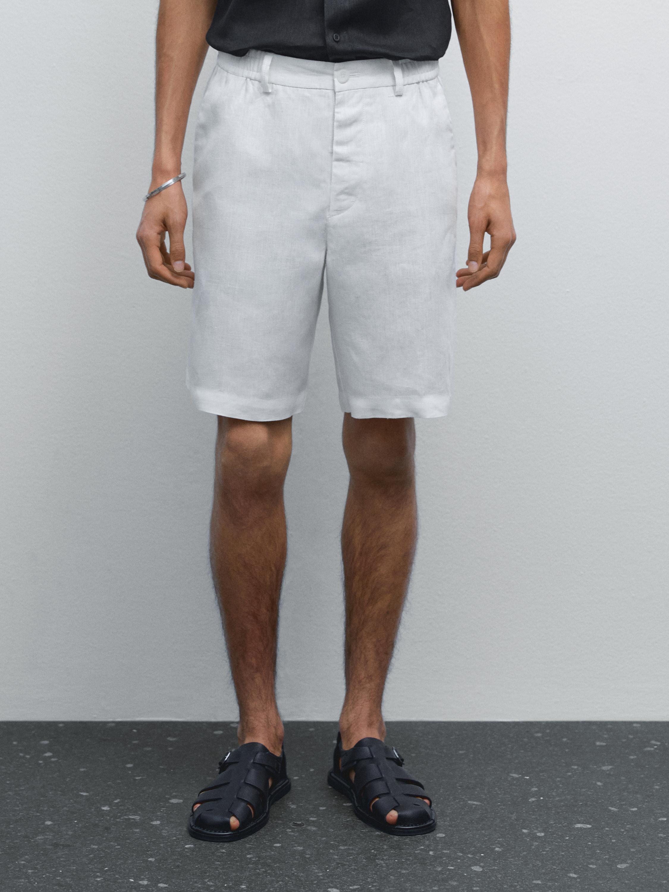 100% linen semi-jogger fit Bermuda shorts