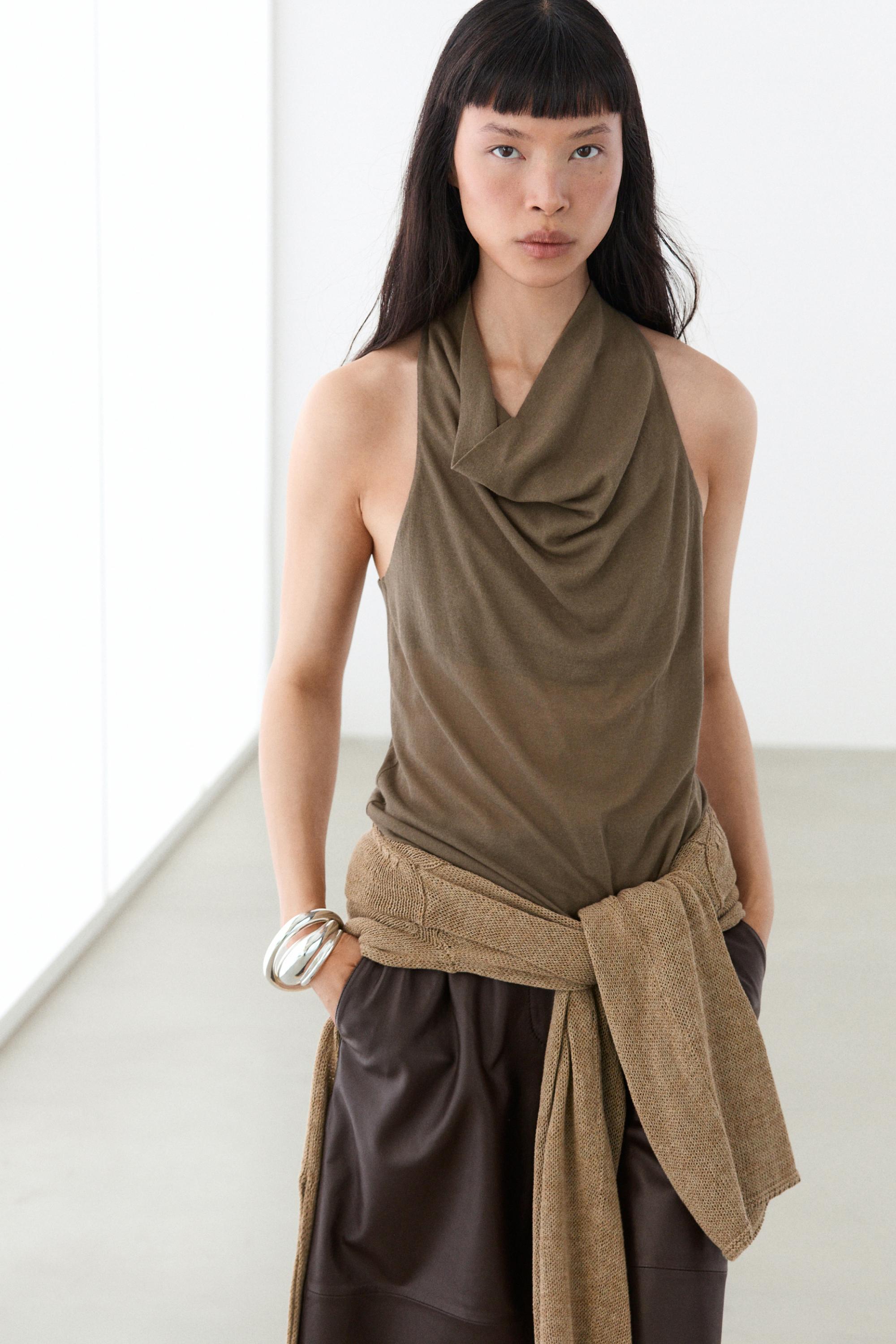 100% cotton draped top — MOLE BROWN