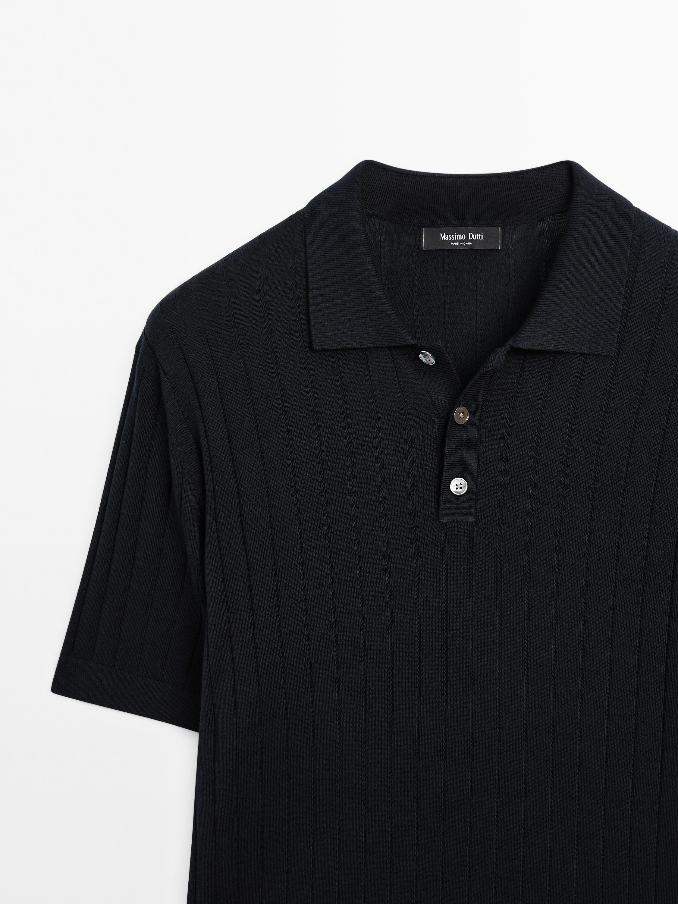 Ribbed knit polo shirt
