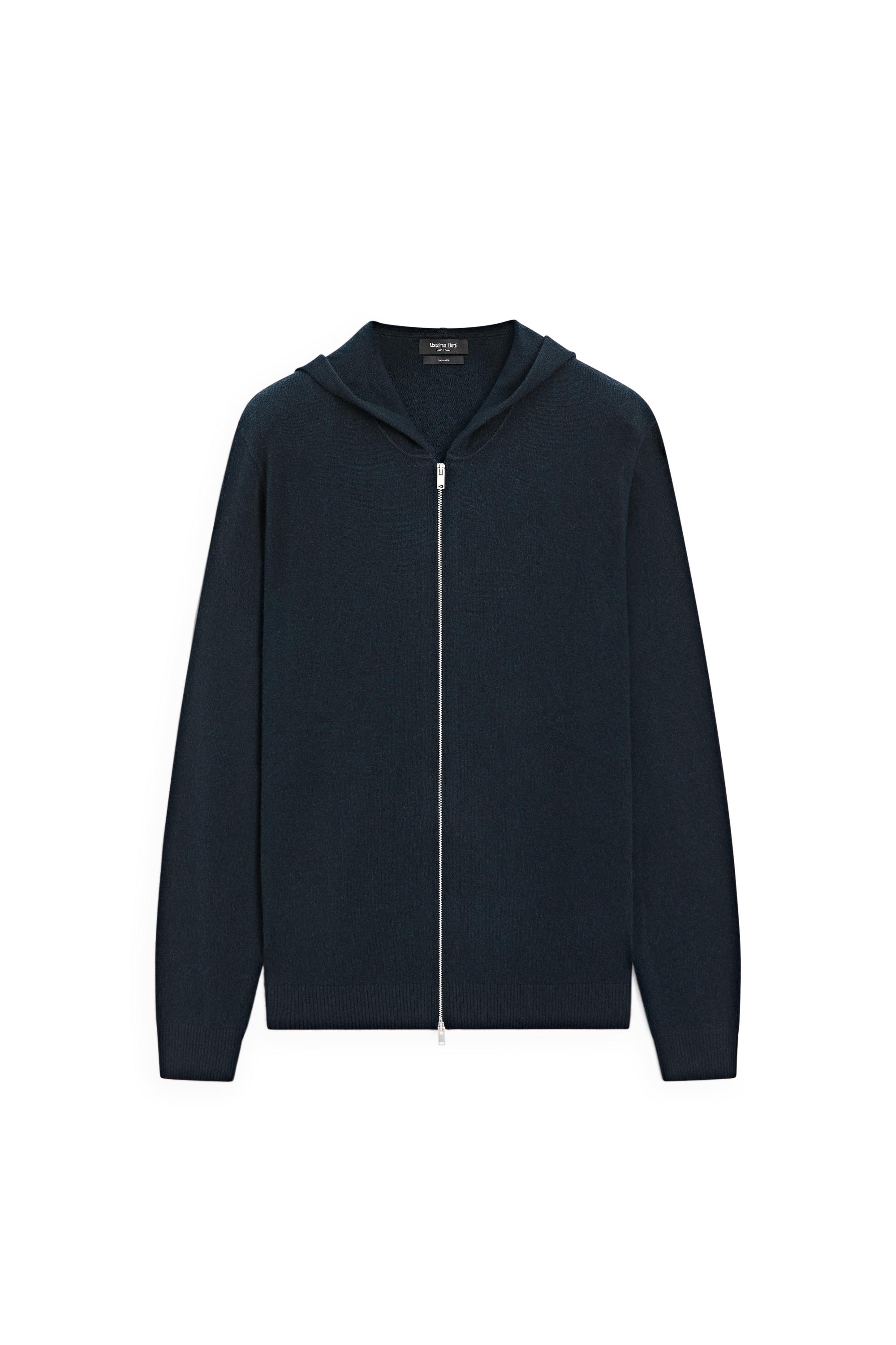 100% cashmere hooded knit cardigan — NAVY BLUE