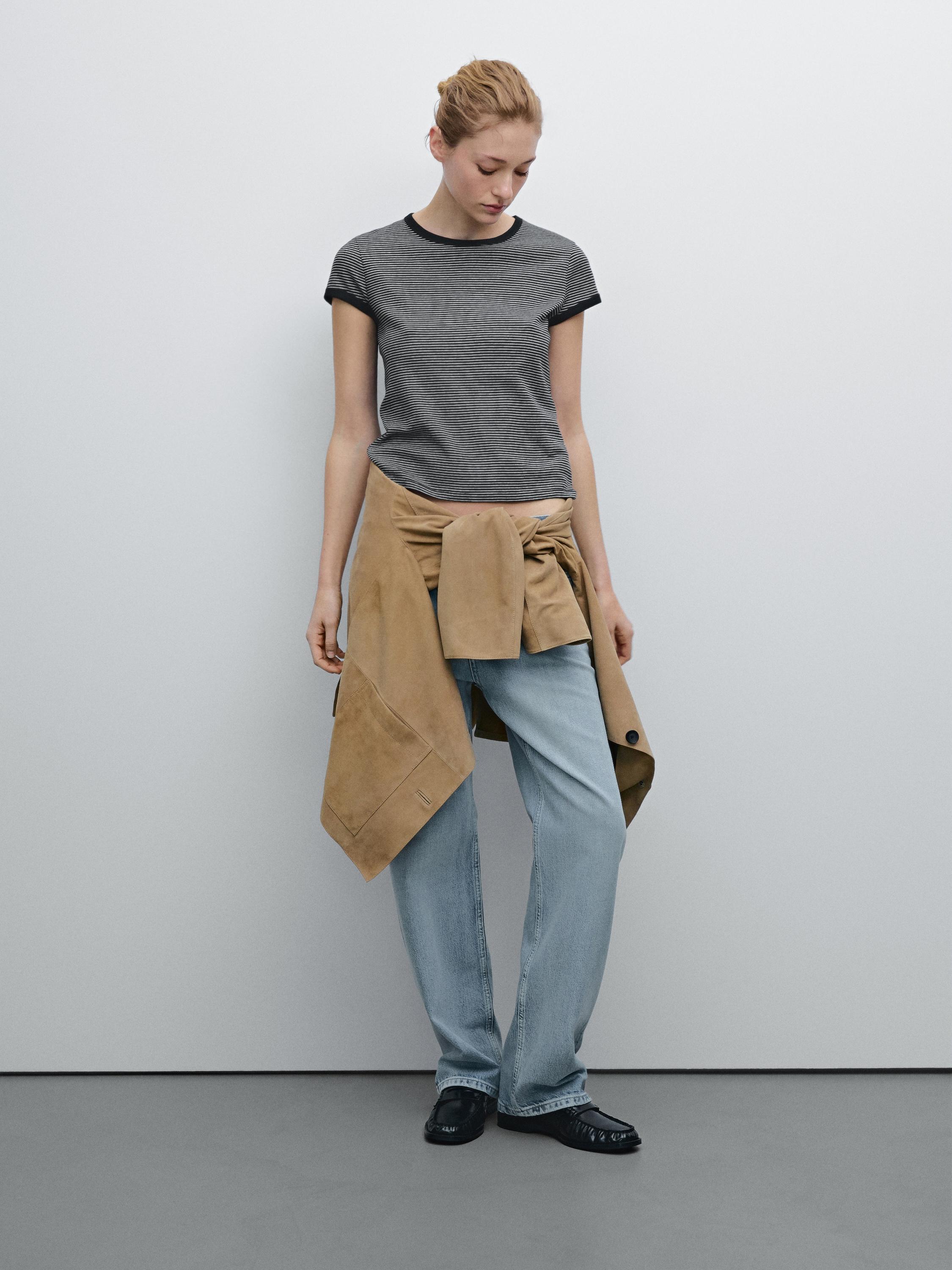 Camiseta rayas rib contraste algodón