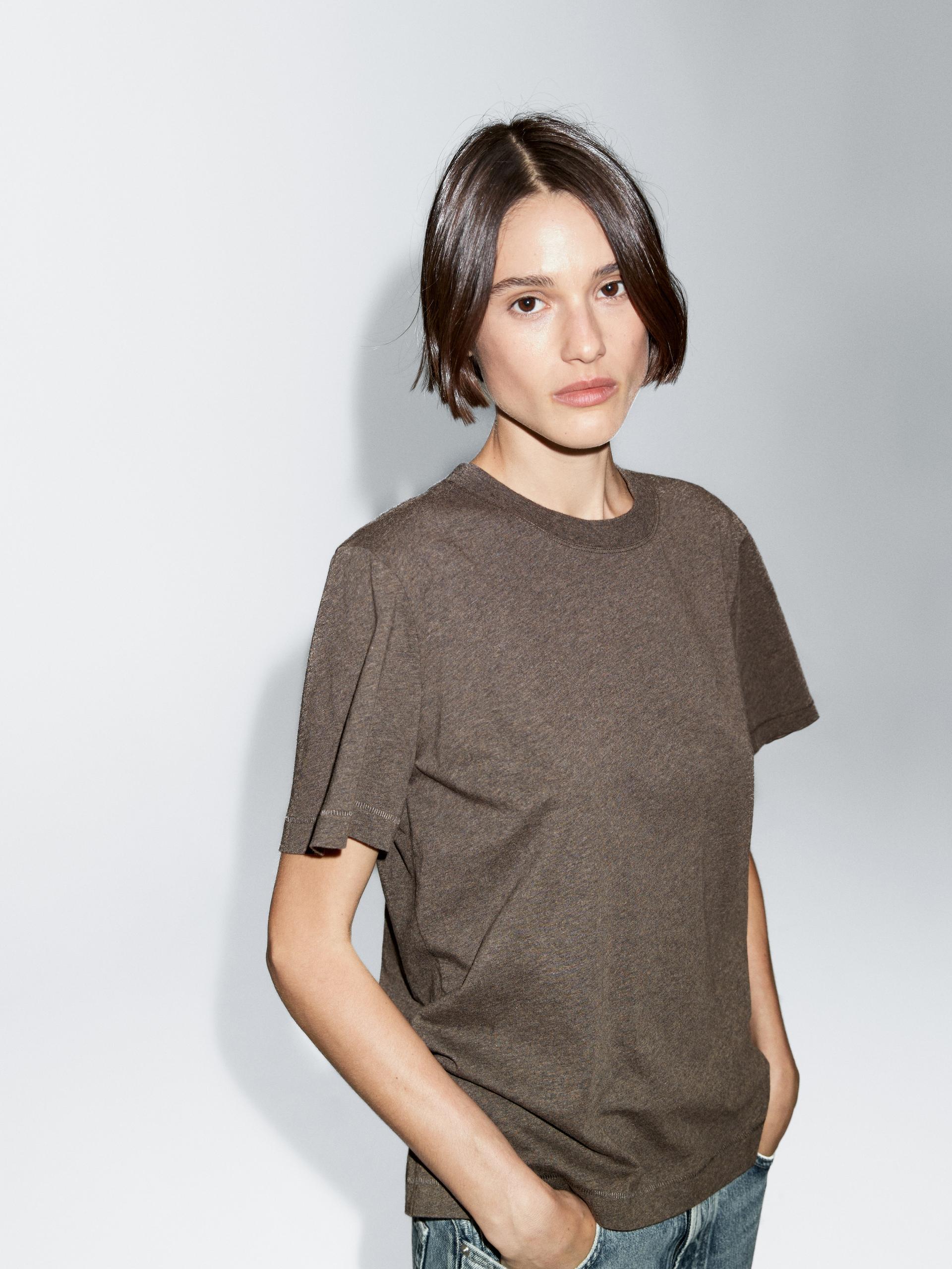 T-Shirt Chiné À Manches Courtes - Délavé - L - Massimo Dutti - Femme