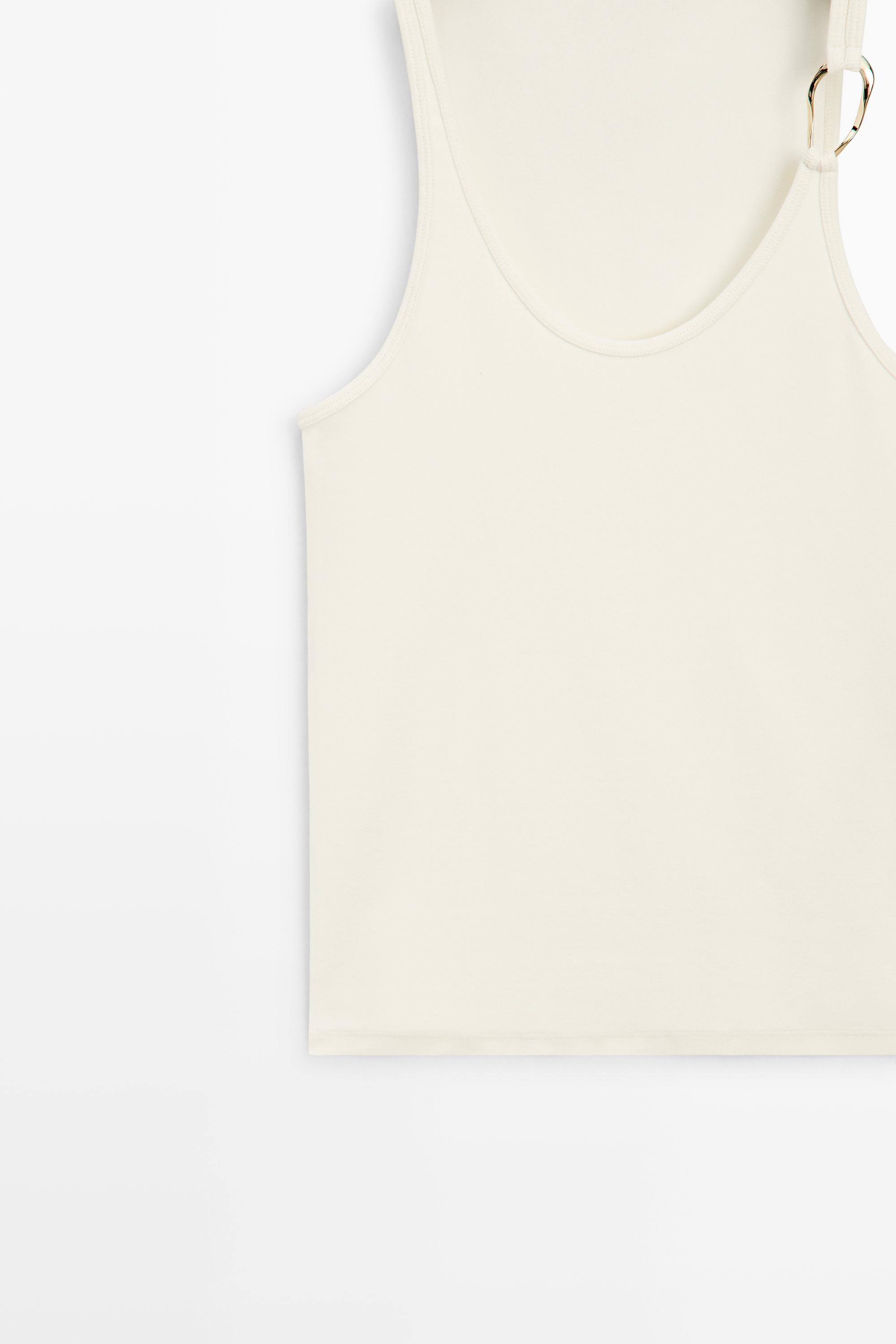 Cotton blend jeweled detail top — CREAM