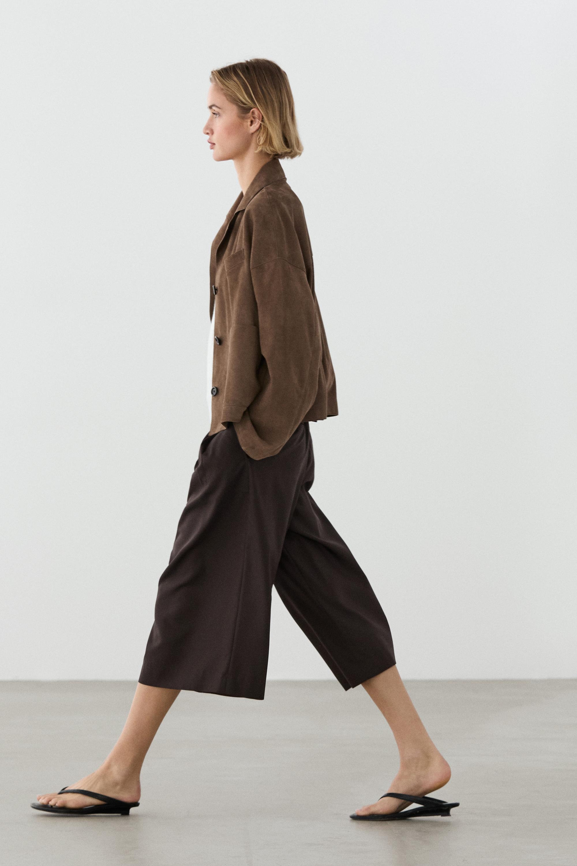 Flowing suede leather jacket — MOLE BROWN