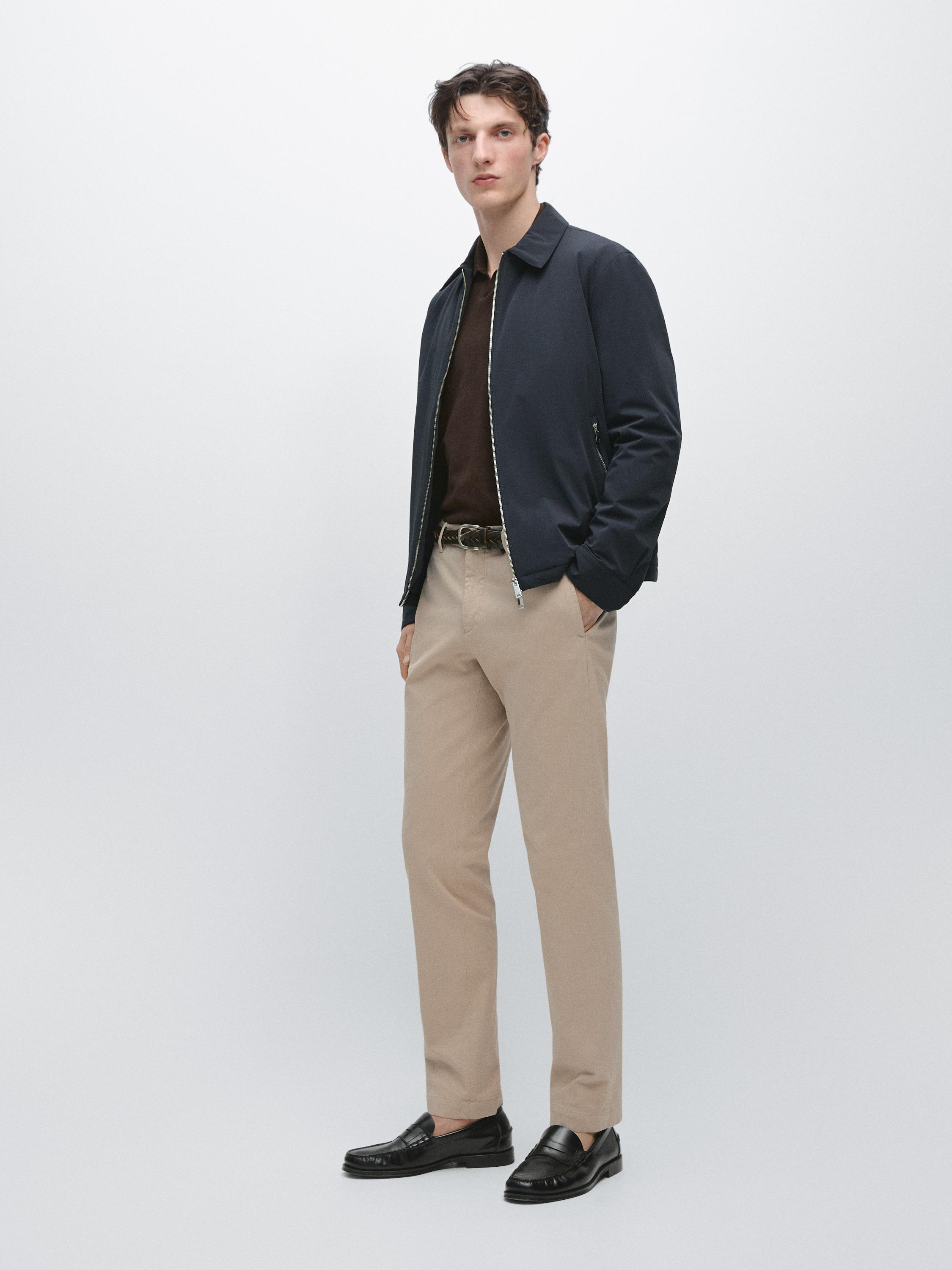 Cotton blend slim fit trousers — BEIGE