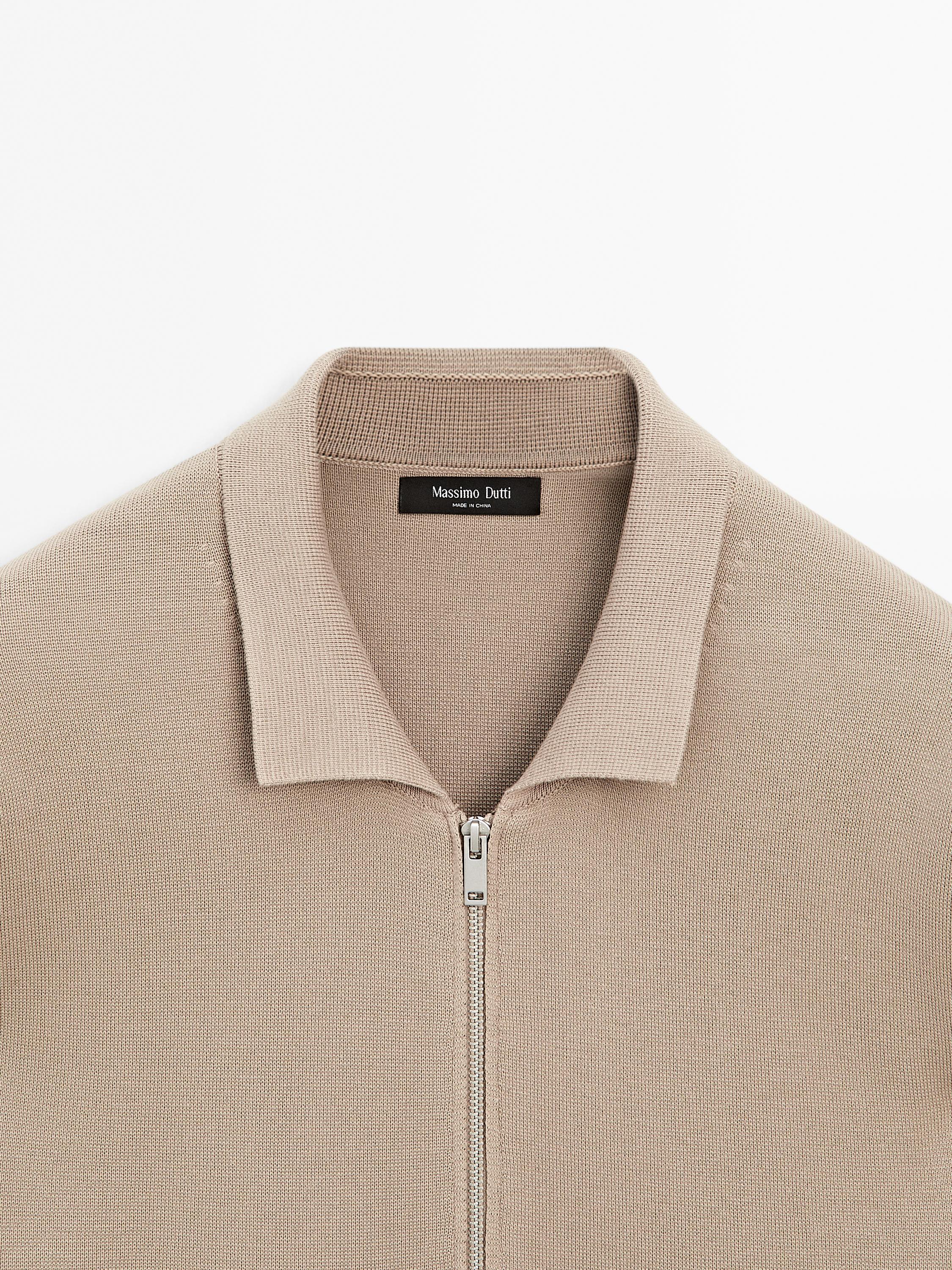 Cotton blend zip-up knit cardigan