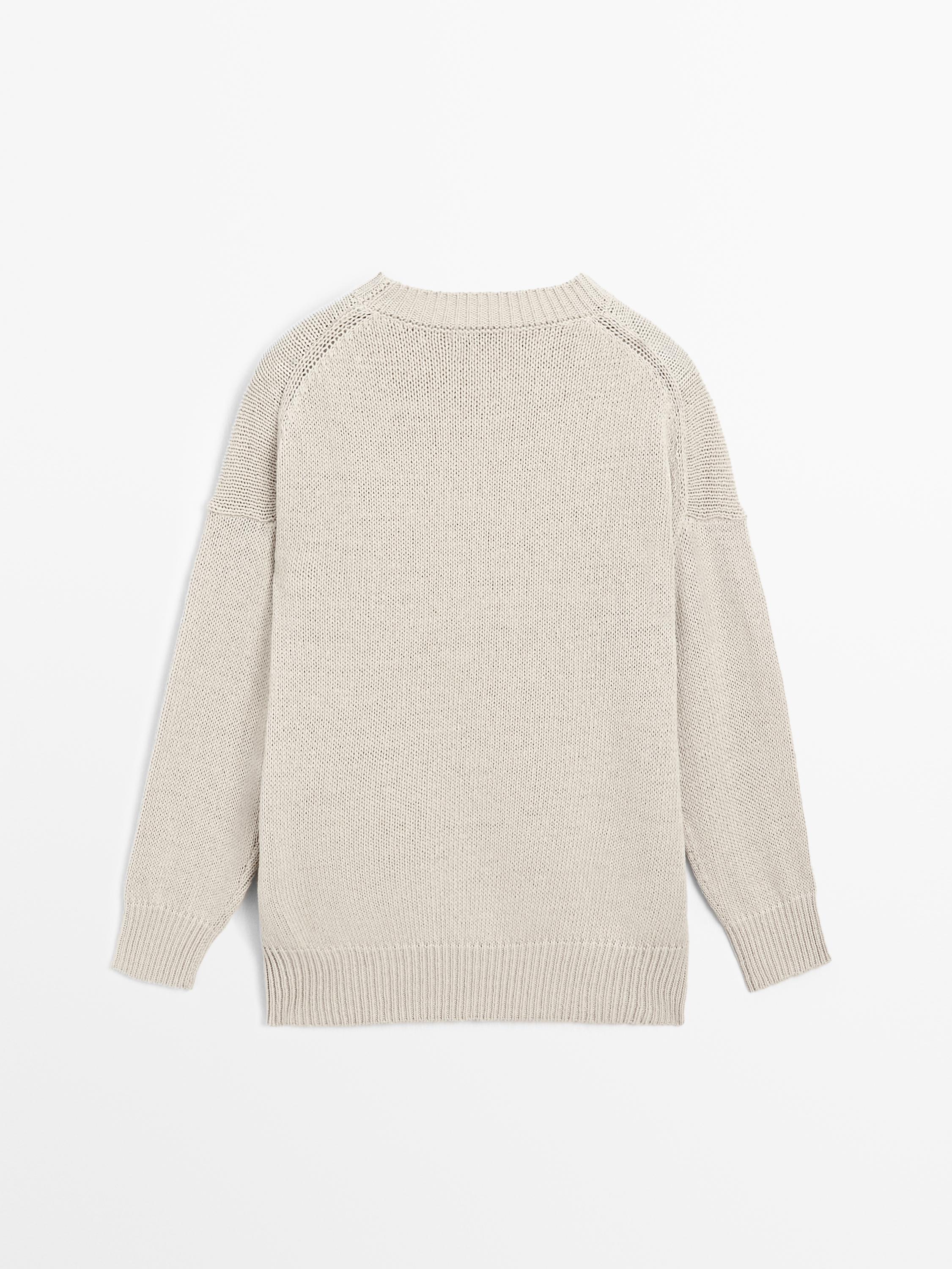 Linen blend knit crew neck sweater