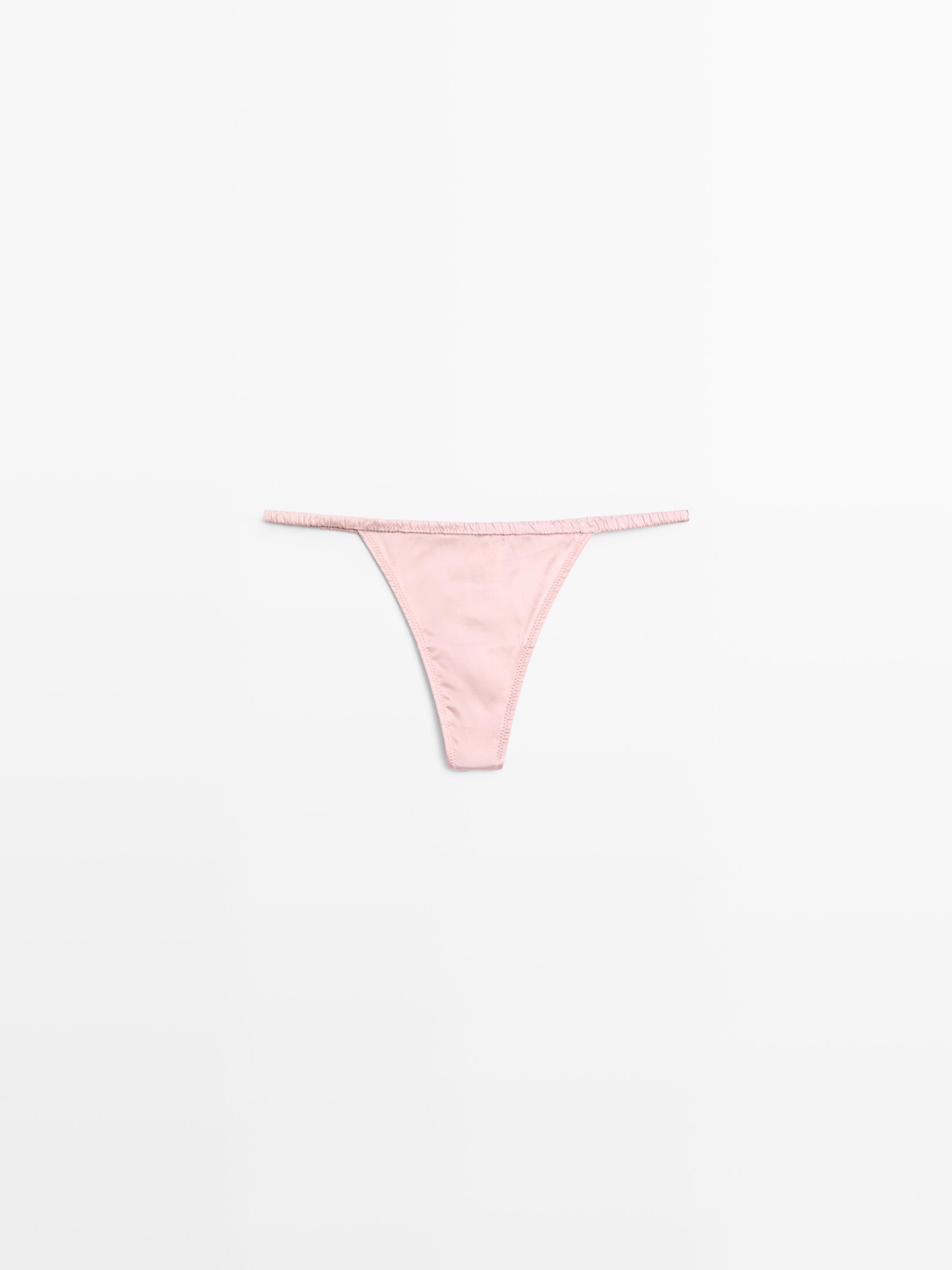 Silk thong with lace detail — ROSE PINK