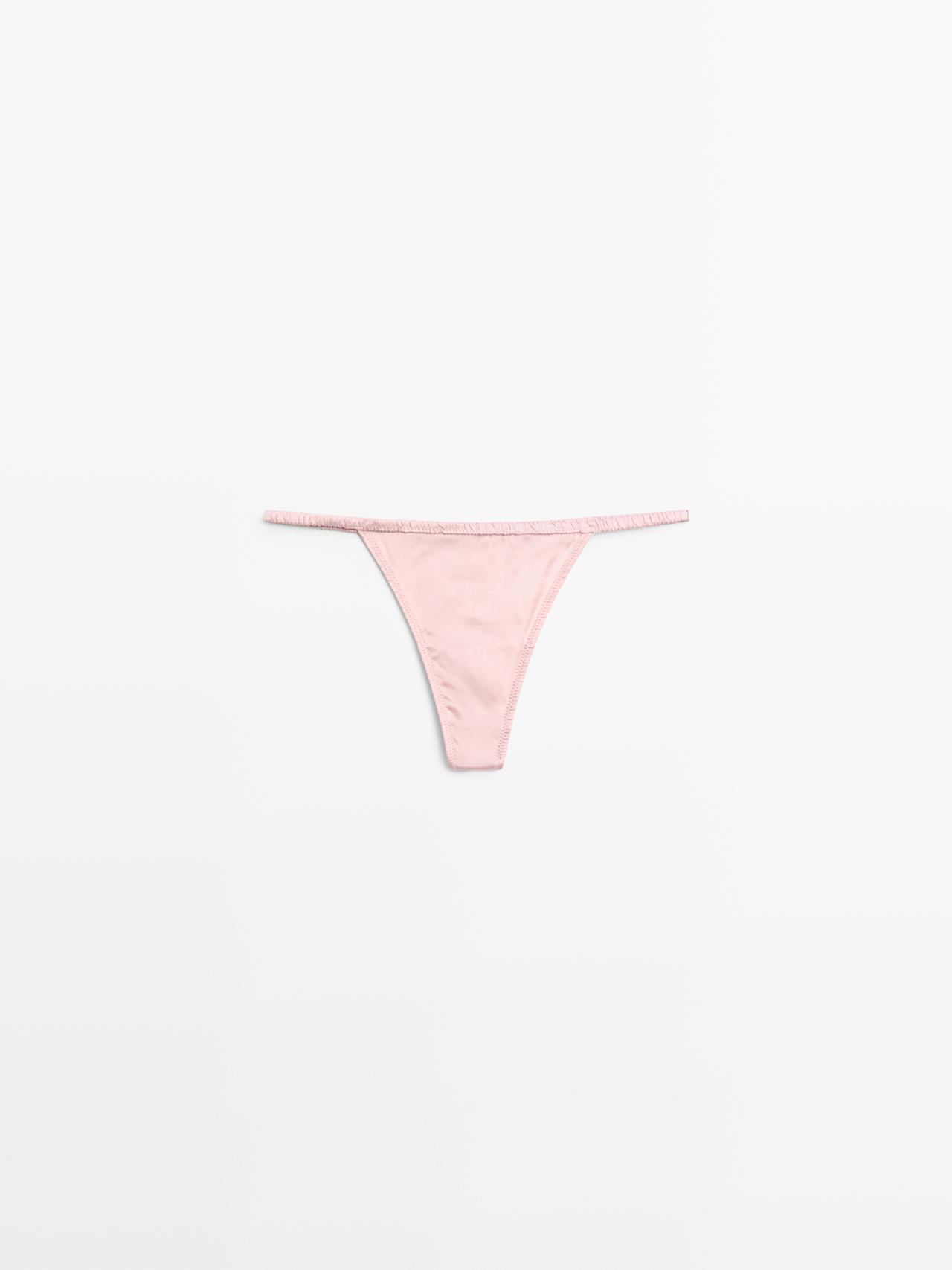 Silk thong with lace detail — ROSE PINK