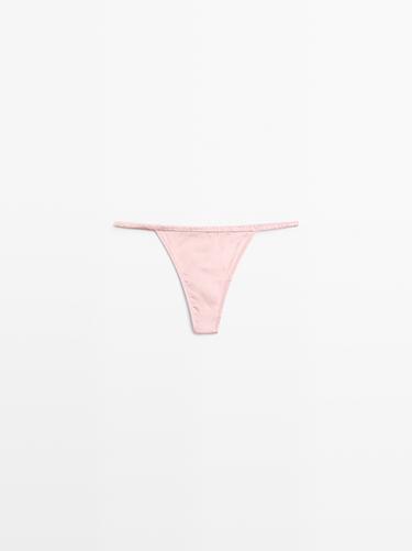 Silk thong with lace detail — ROSE PINK 2