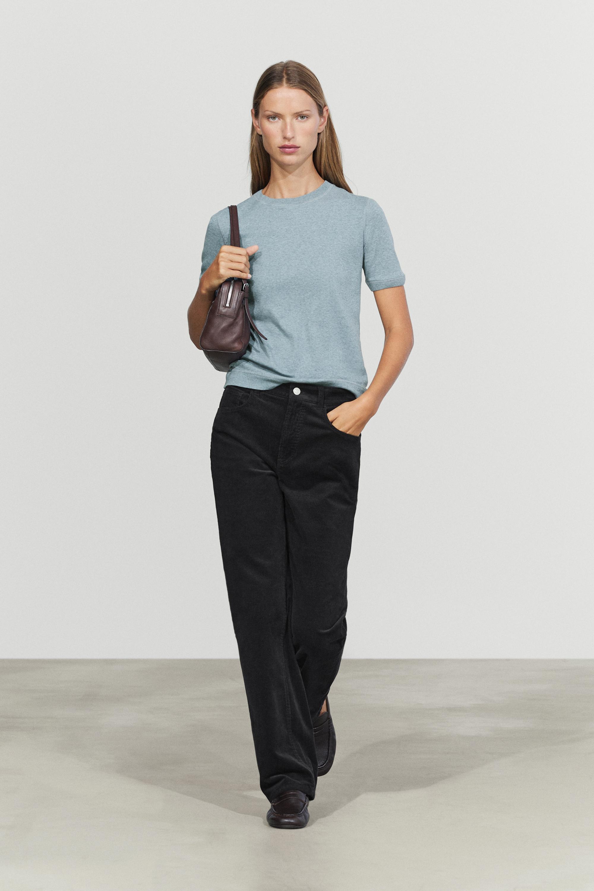 Mid-waist slim straight needlecord pants