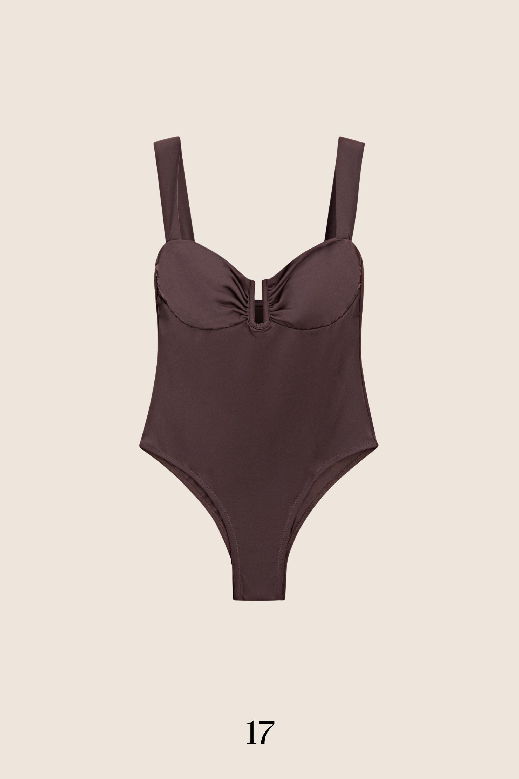 Swimsuit with gathered detail — BROWN