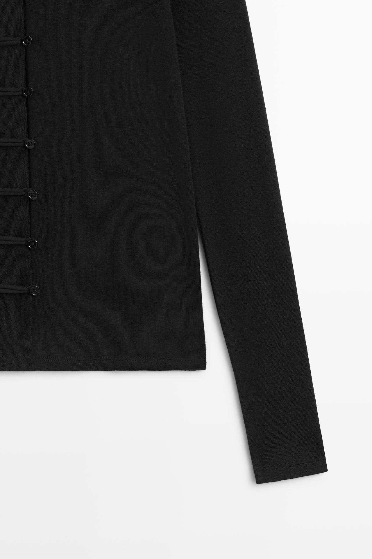 Cotton blend T-shirt with button detail — BLACK